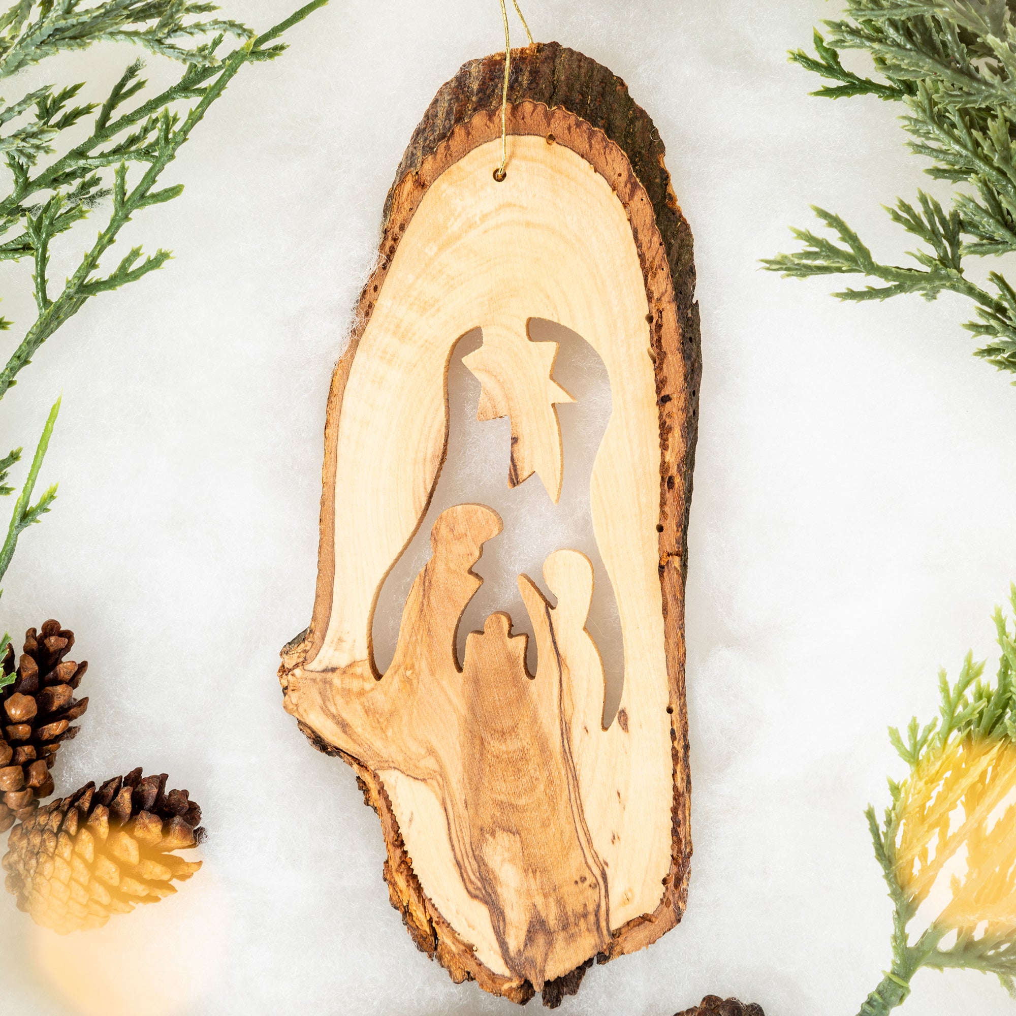 Premium Olive Wood Nativity Ornament - Handcrafted Christmas Decoration
