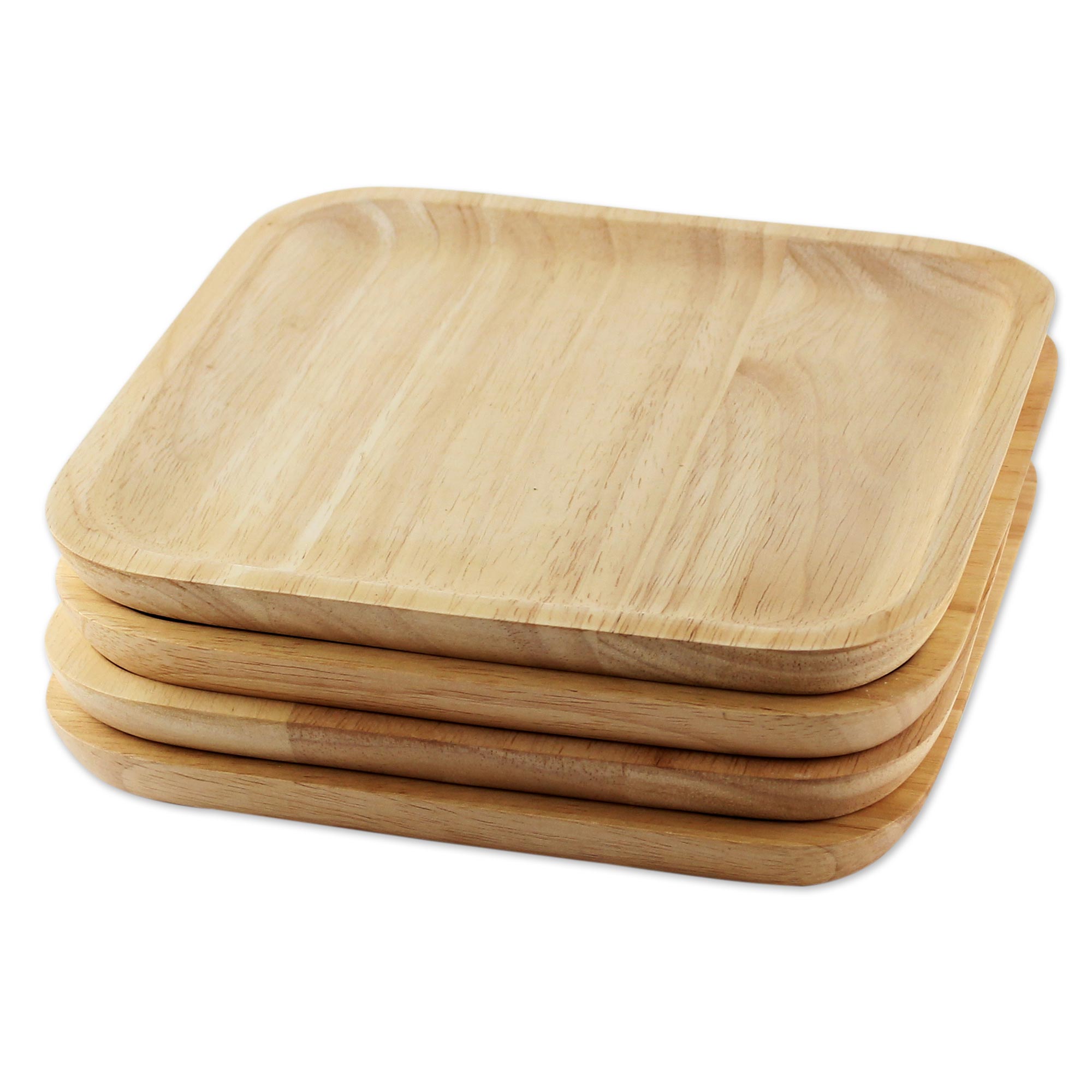 Premium Natural Squares 4 Handcrafted Wooden Plates – Eco-Friendly Artisan Design