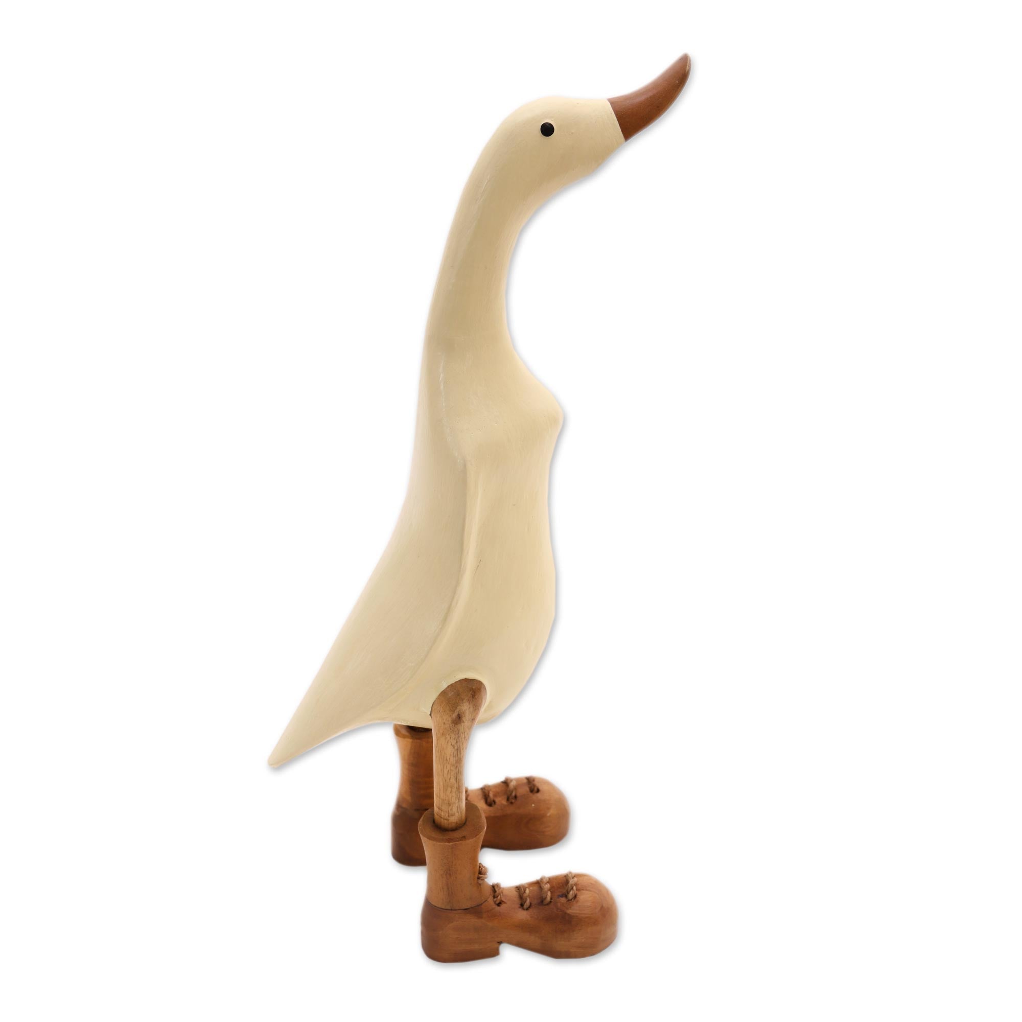 Premium Vanilla Duck Sculpture - Handcrafted Acacia Wood & Bamboo Root