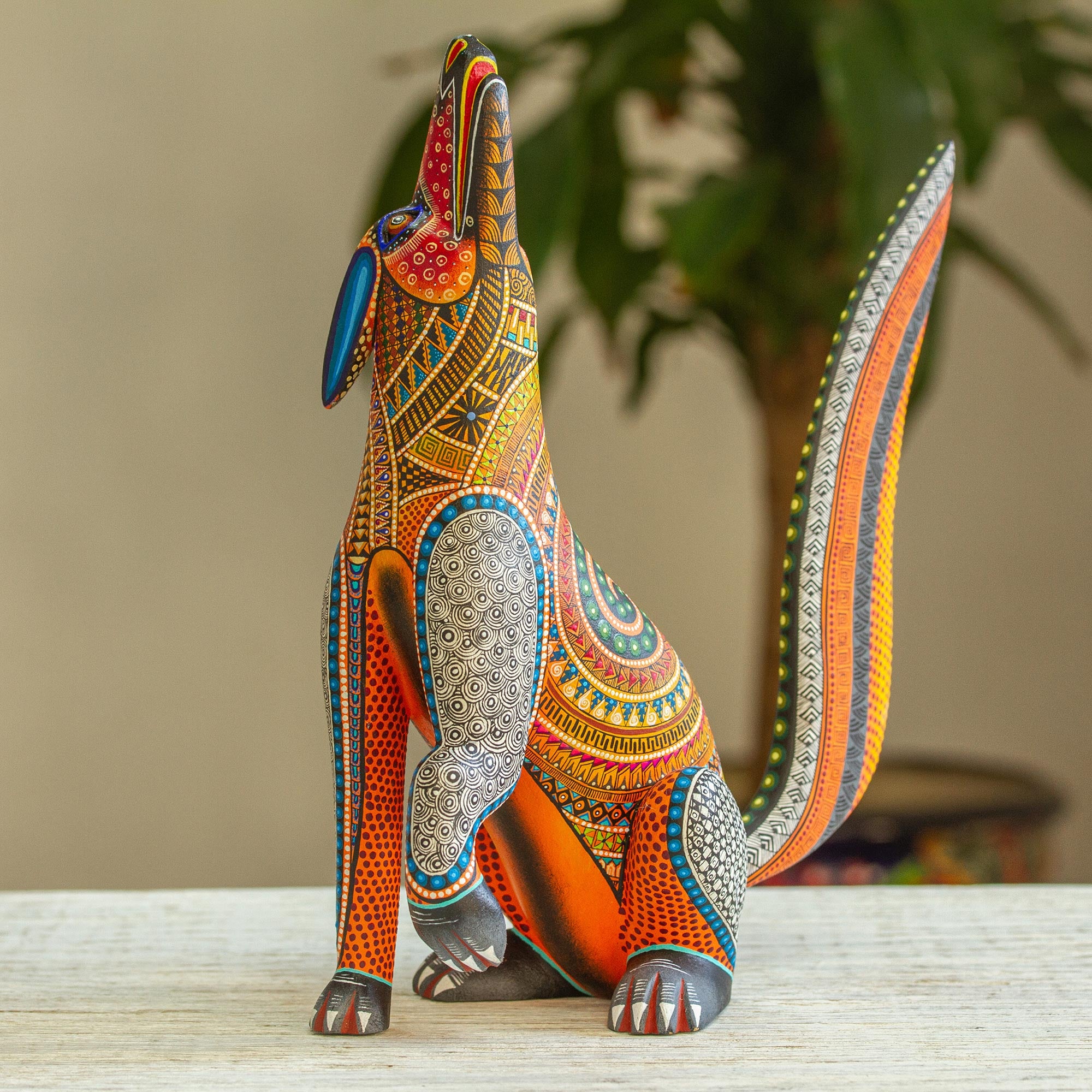 Premium Hand-Painted Howling Coyote Alebrije Sculpture - Authentic Mexican Folk Art by NOVICA