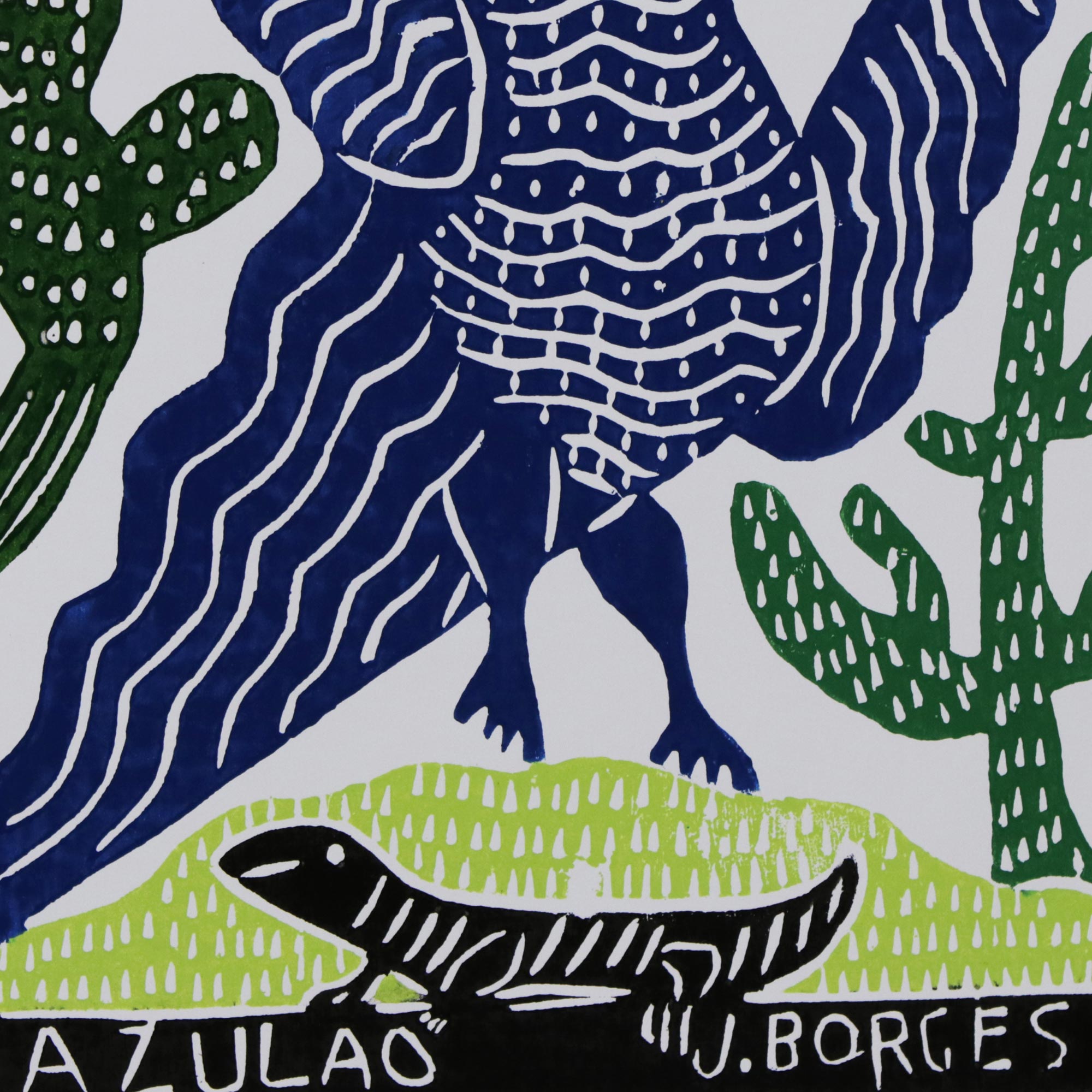 Premium Brazilian Bluebird Woodcut Art Print by J. Borges | Limited Edition