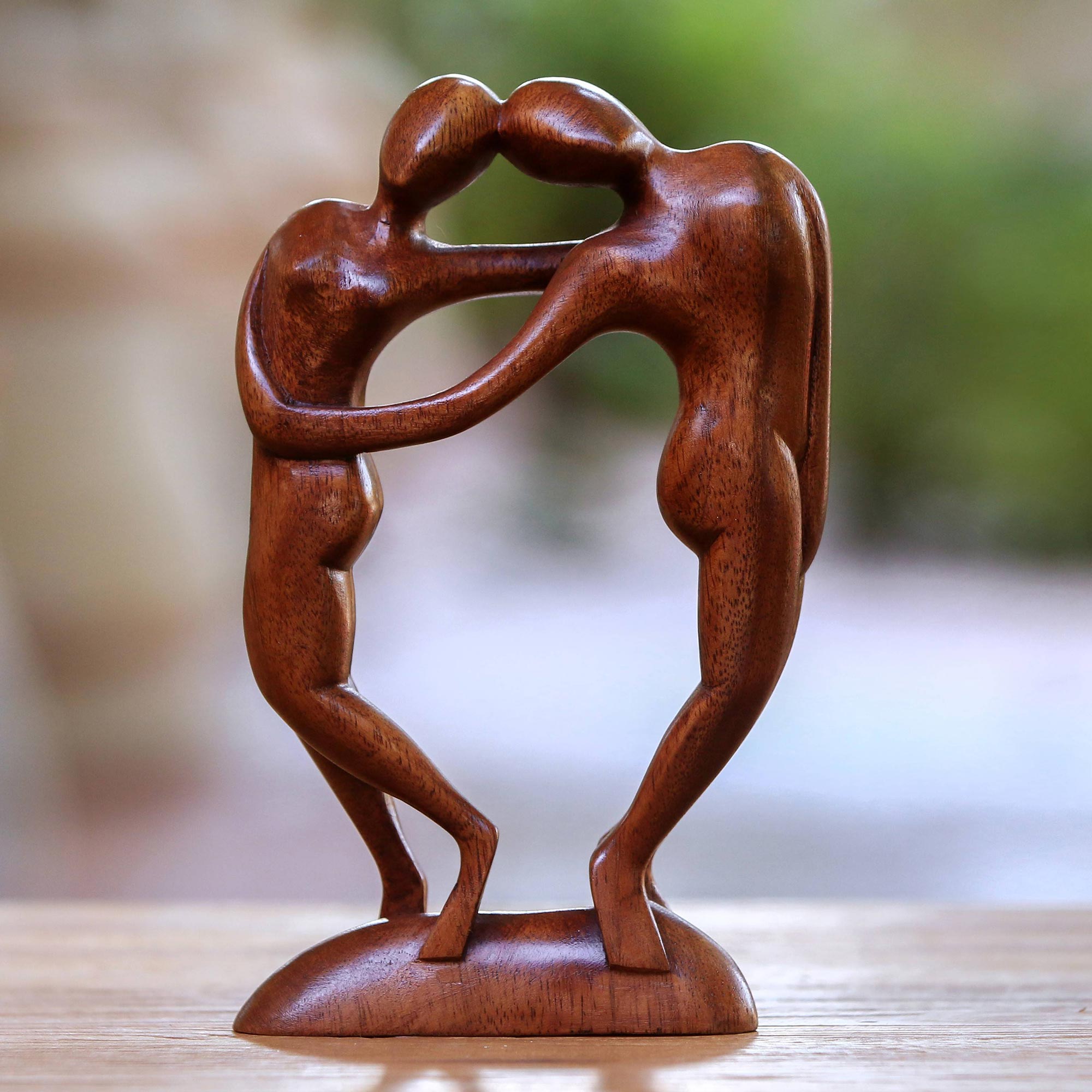 Premium Suar Wood Couple Sculpture - Handcrafted Love Art