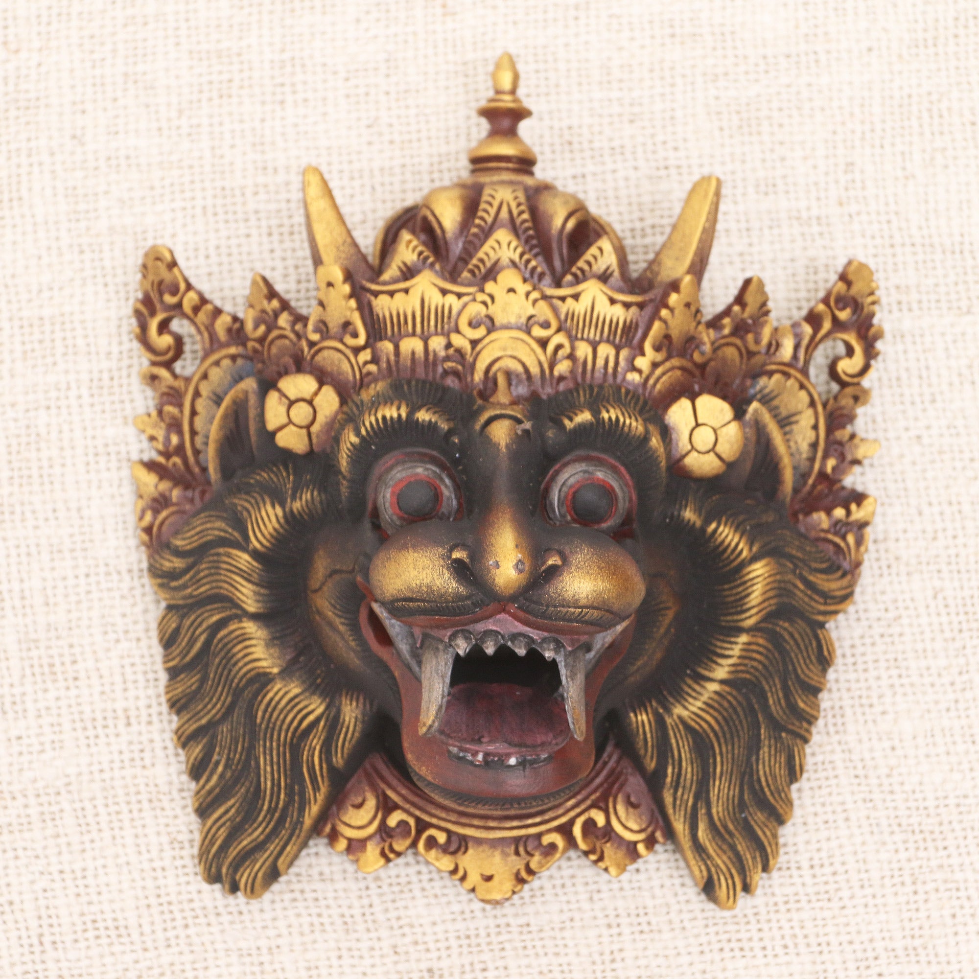 Premium Barong Macan II Handpainted Wood Mask - Authentic Balinese Wall Art