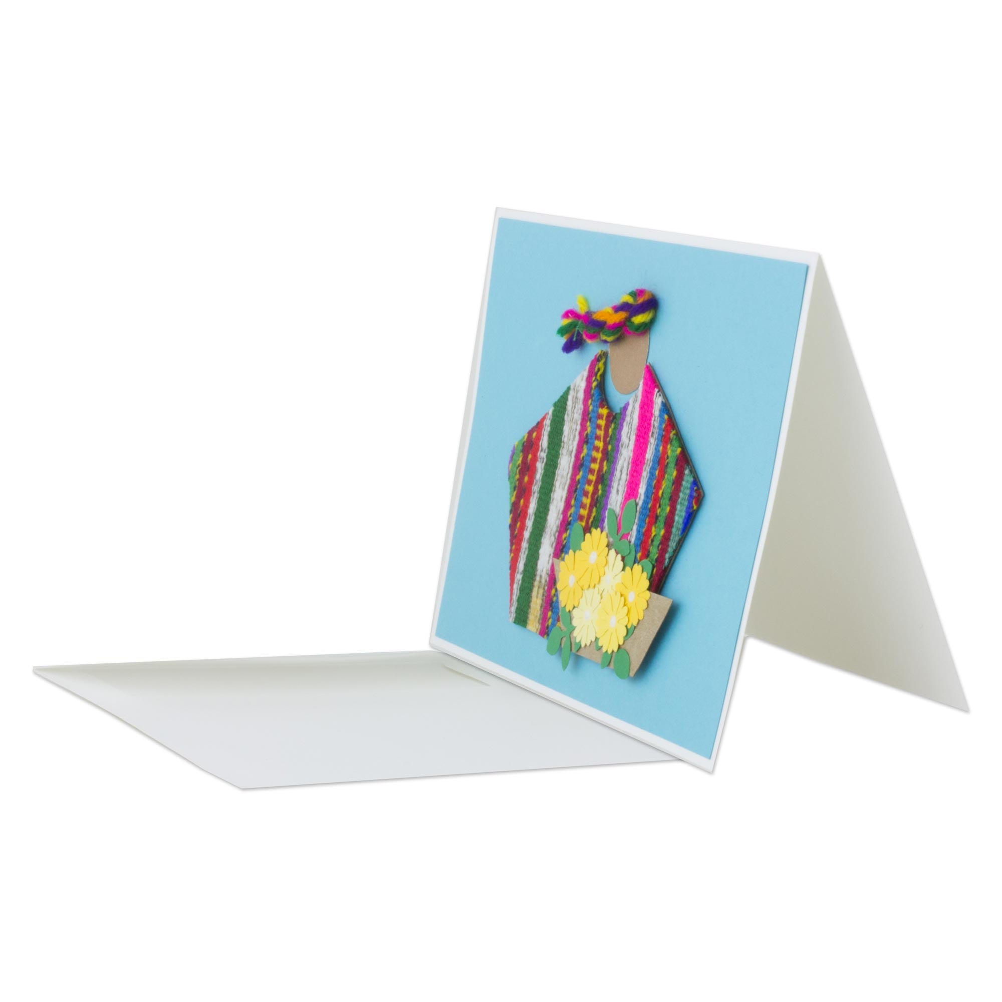 Premium Maya Weaving Greeting Cards - Set of 4 Handcrafted Blue Floral Designs