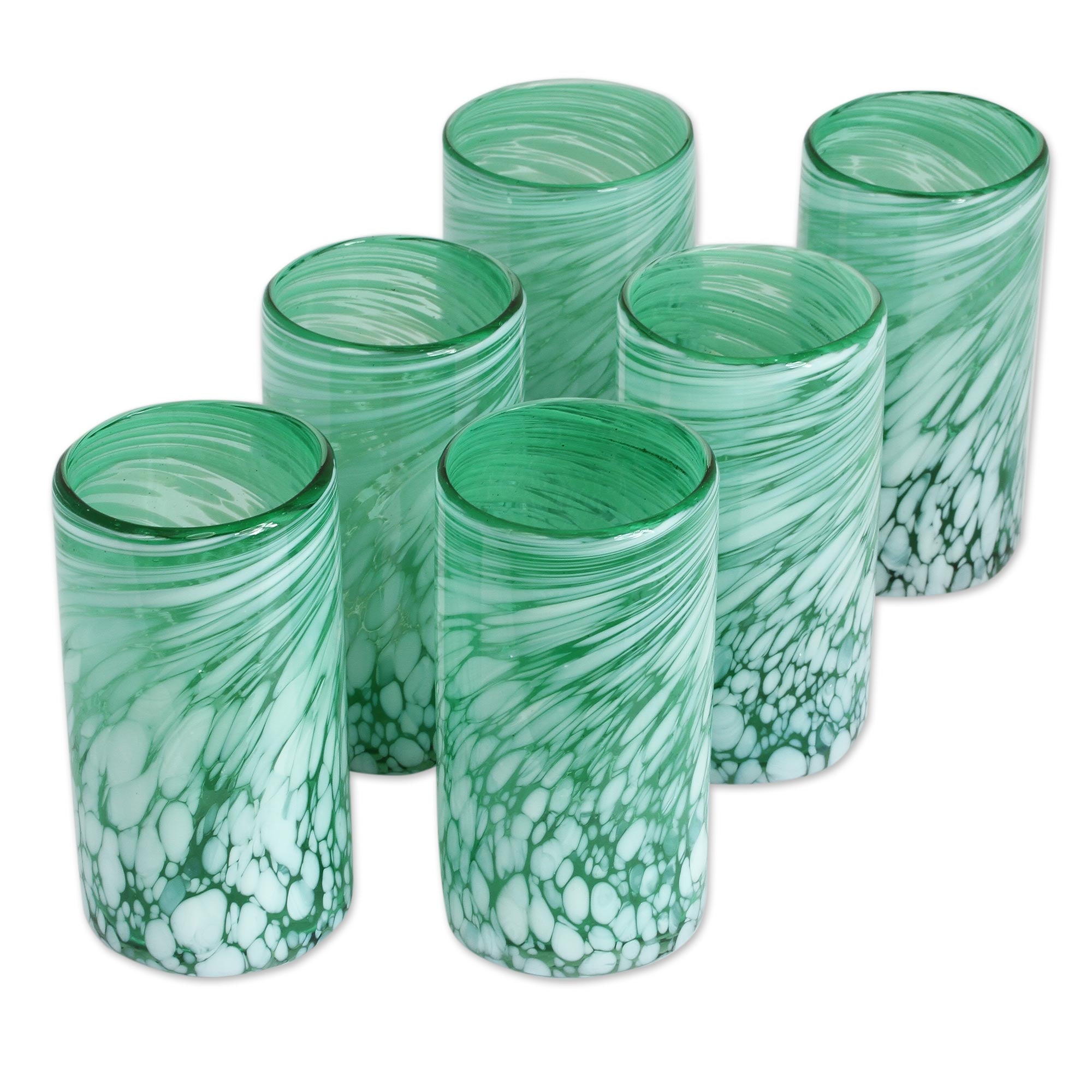 Premium Festive Green Artisan Crafted Glassware Set - 6 Hand Blown Glasses