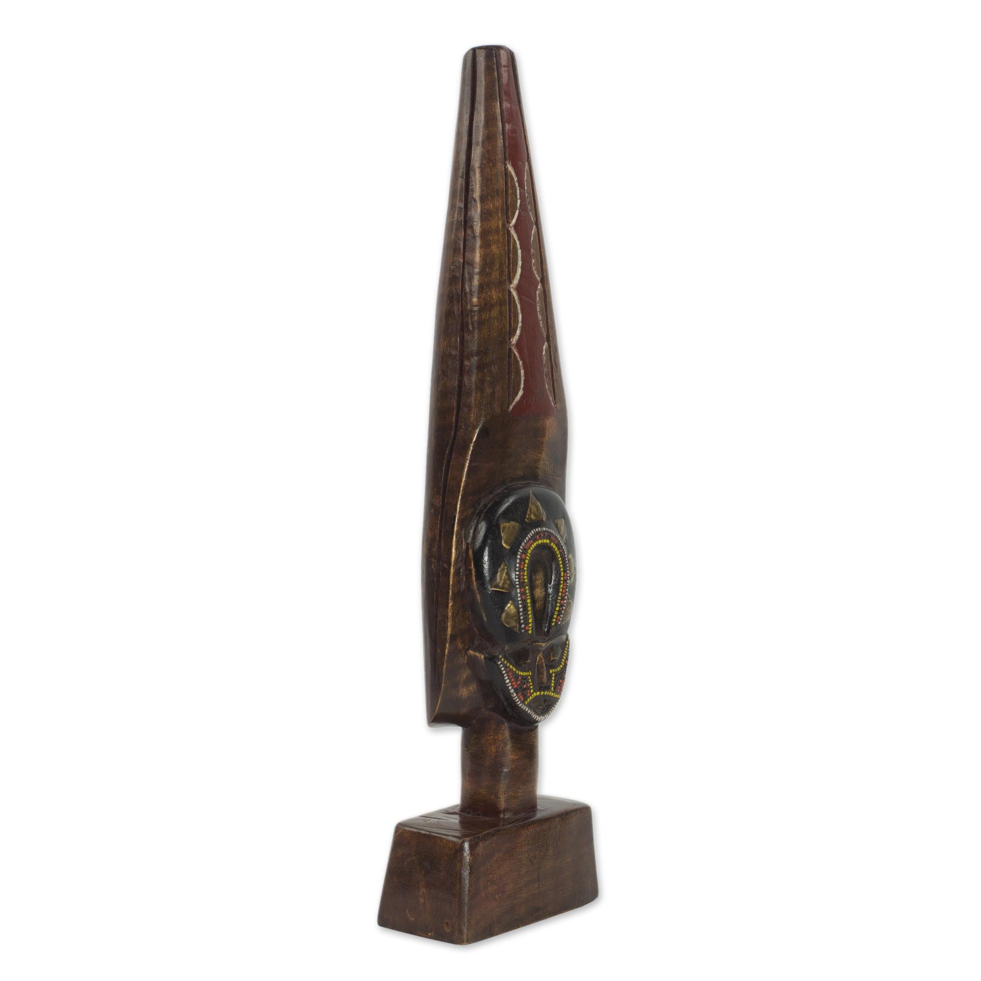 Premium Ntiase Ghanaian Sese Wood Sculpture - Handcrafted with Brass & Bead Accents