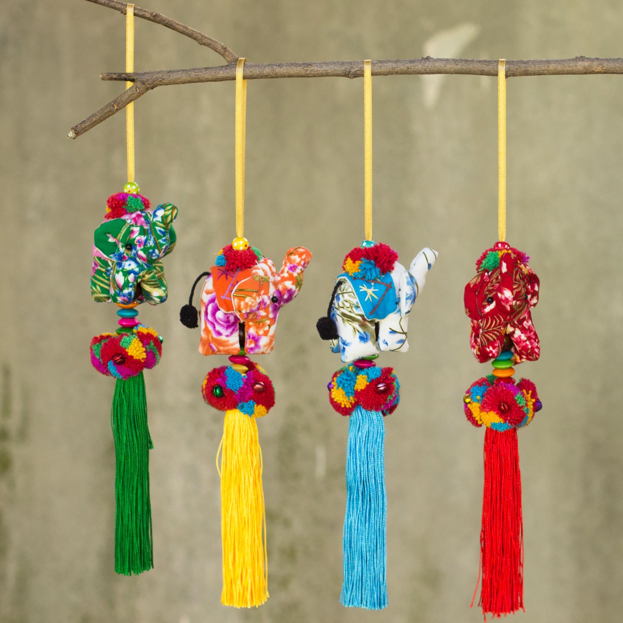 Premium Handcrafted Thai Elephant Ornament Set - Multicolor Festive Decor