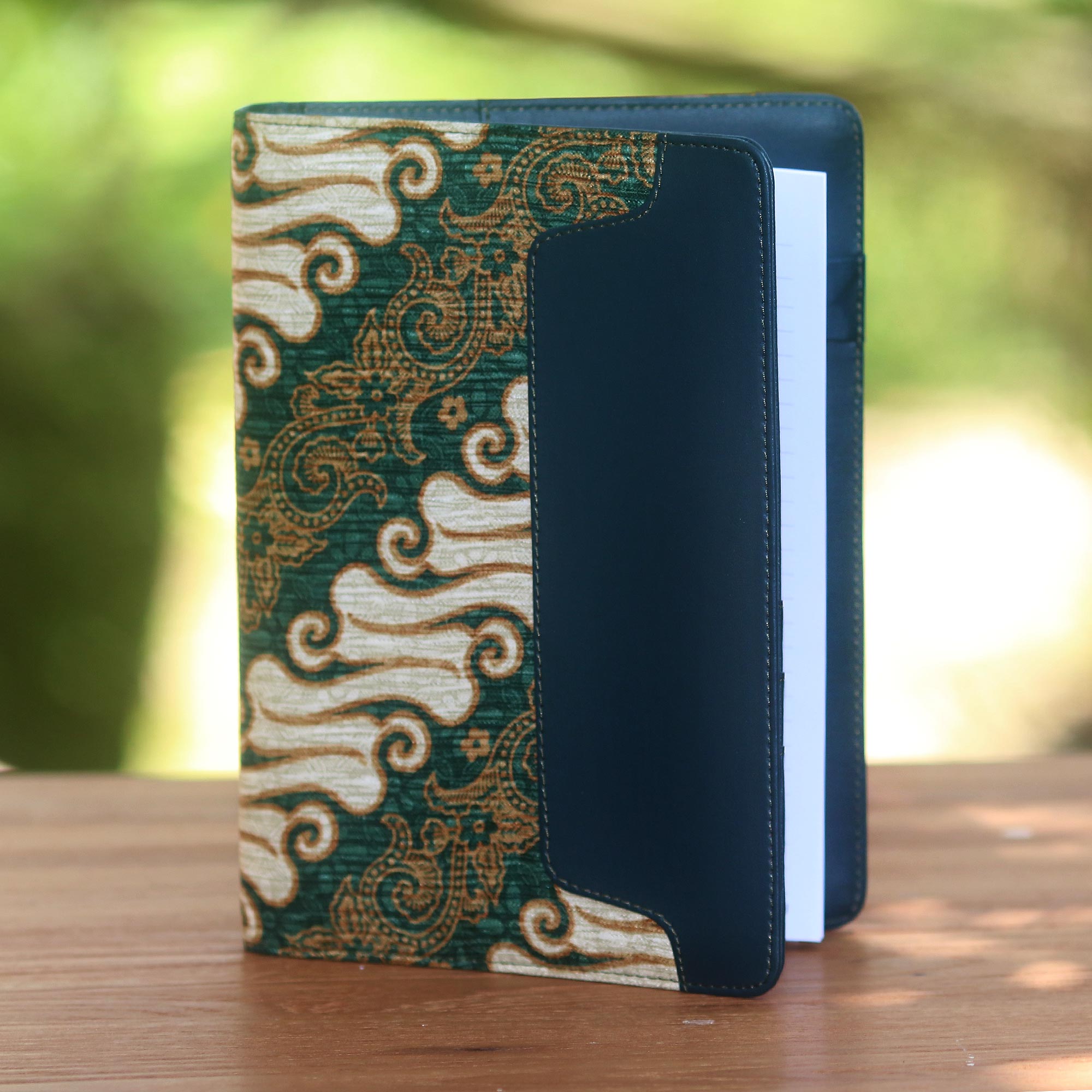Premium Green Faux Leather Planner with Batik Print - Ultimate Organizer