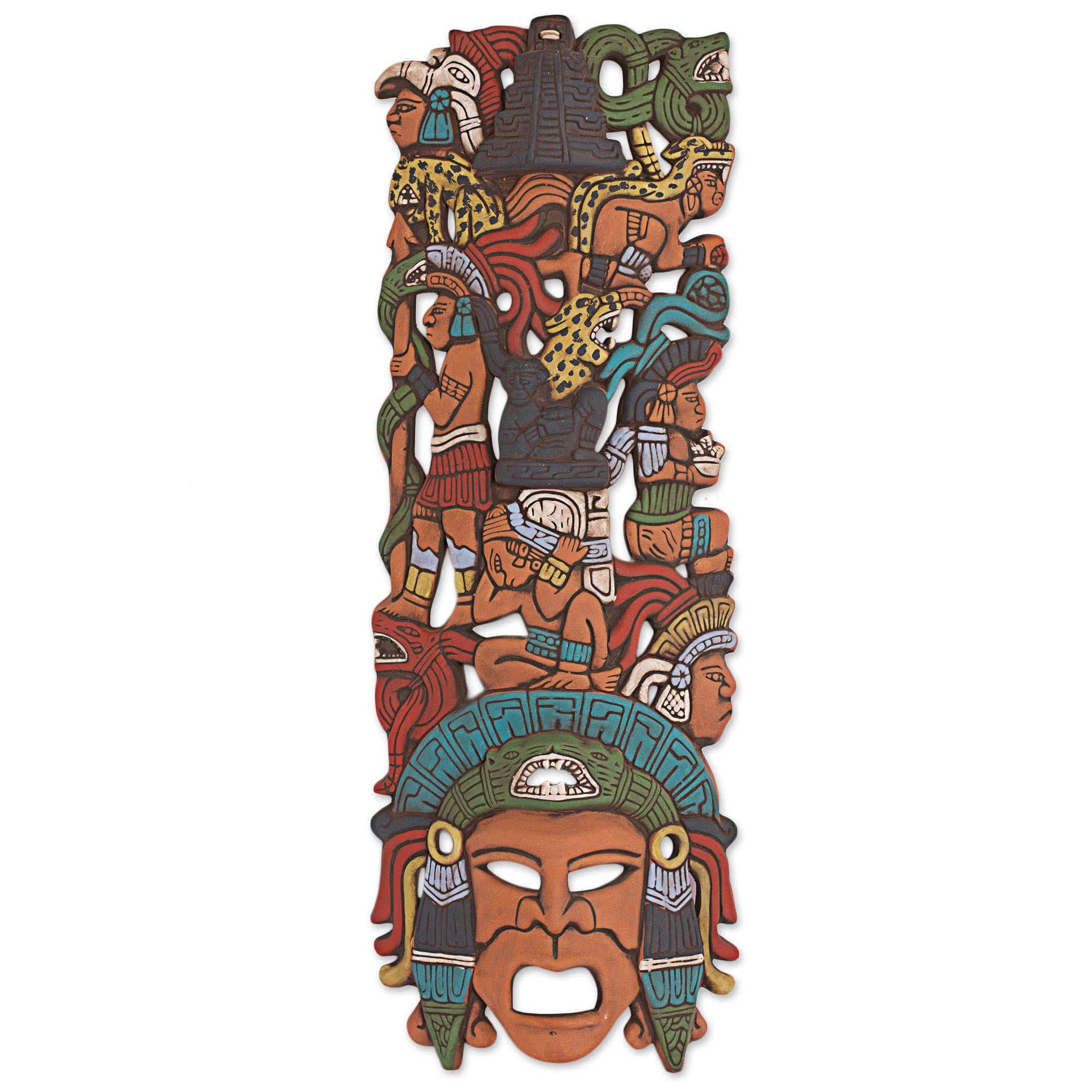 Premium Hand-Painted Mayan Ceramic Mask - Authentic Prehispanic Art from Mexico