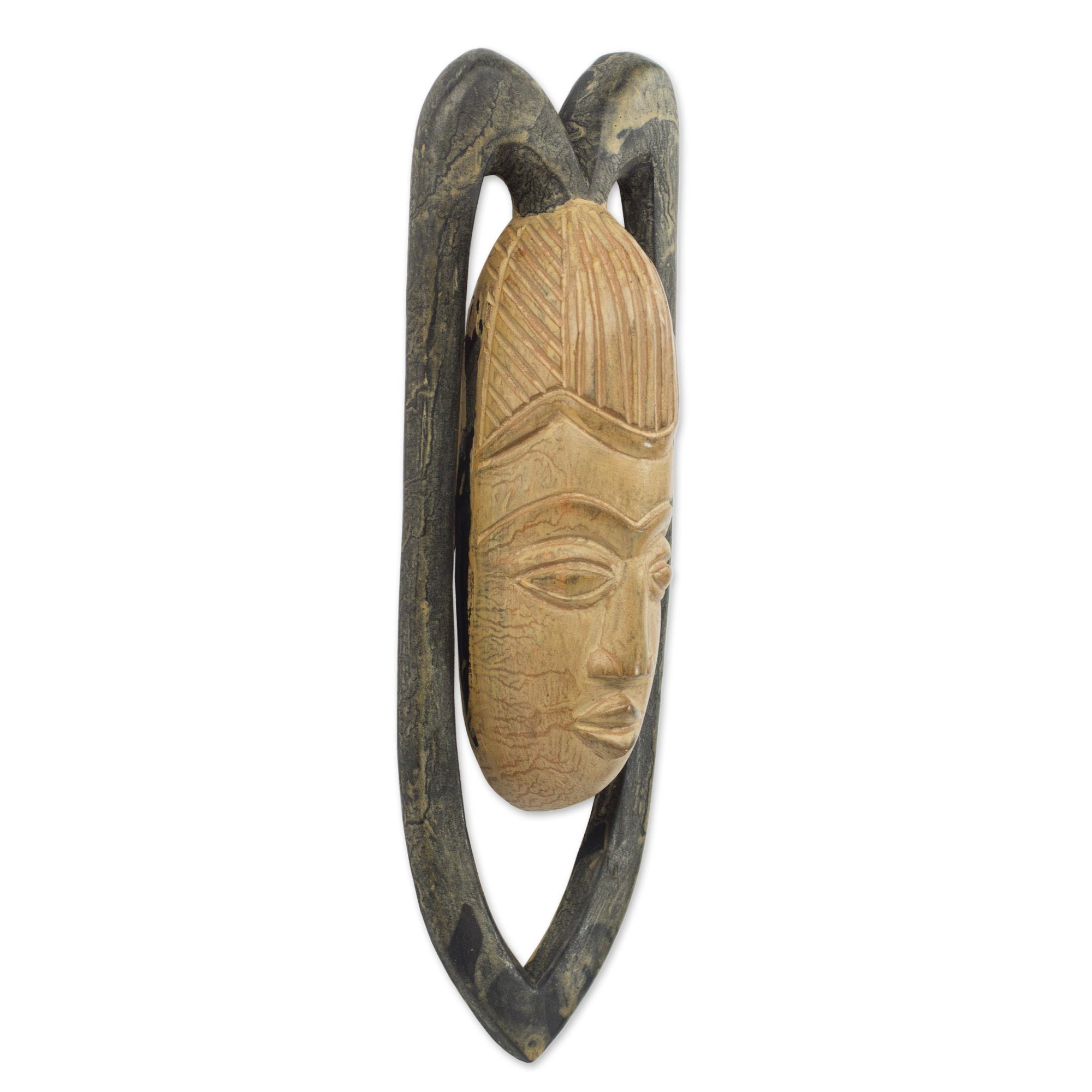 Premium Handcarved West African Love Mask – Serene Lover Design