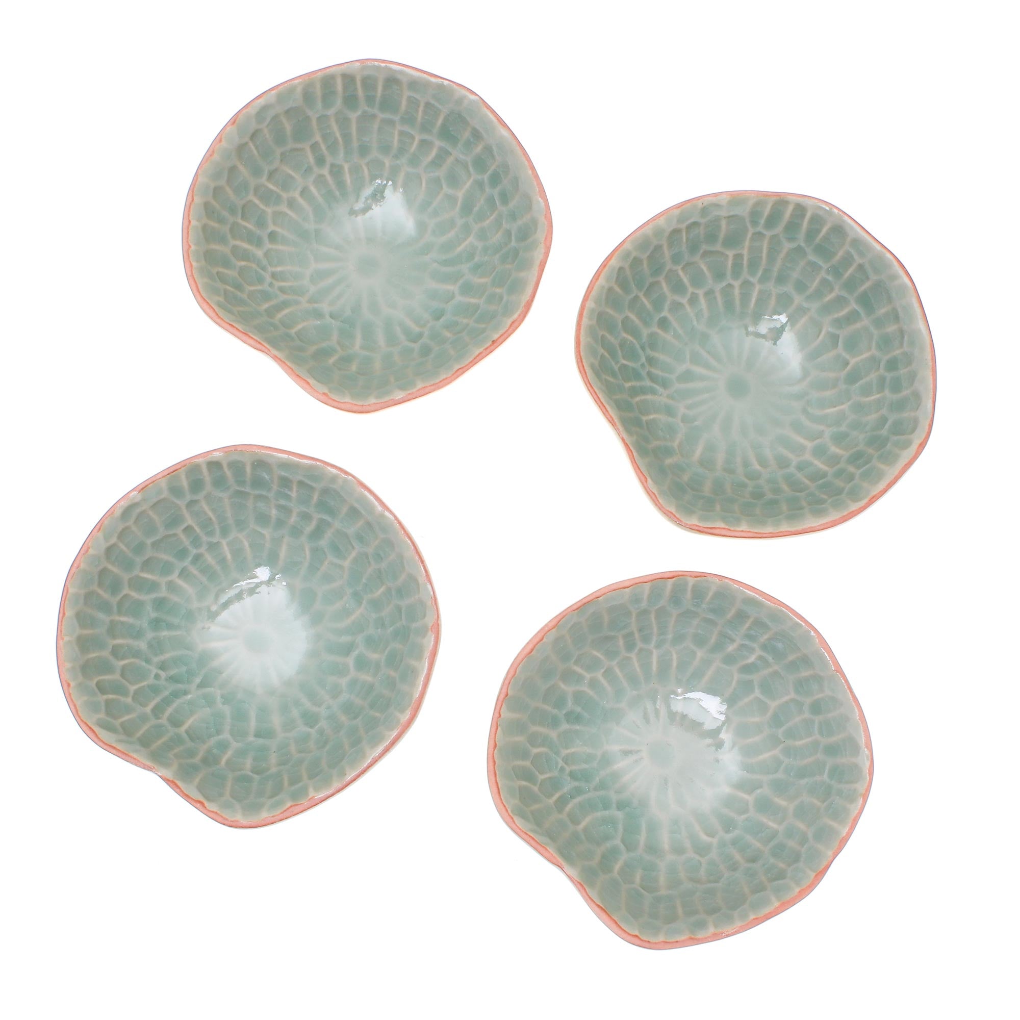 Premium Sunflower Dream Celadon Ceramic Appetizer Bowls Set of 4 - Handcrafted in Thailand