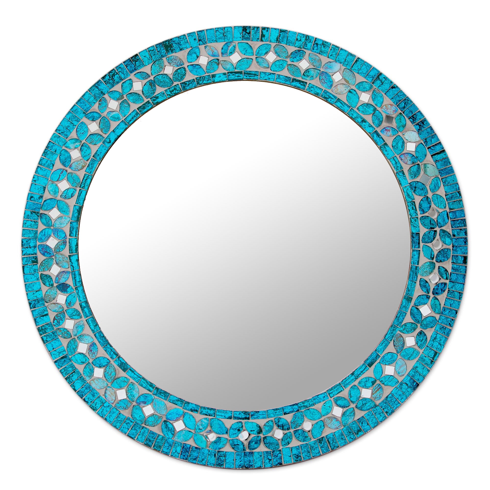 Premium Turquoise Blossom Mosaic Mirror - Handcrafted Floral Design
