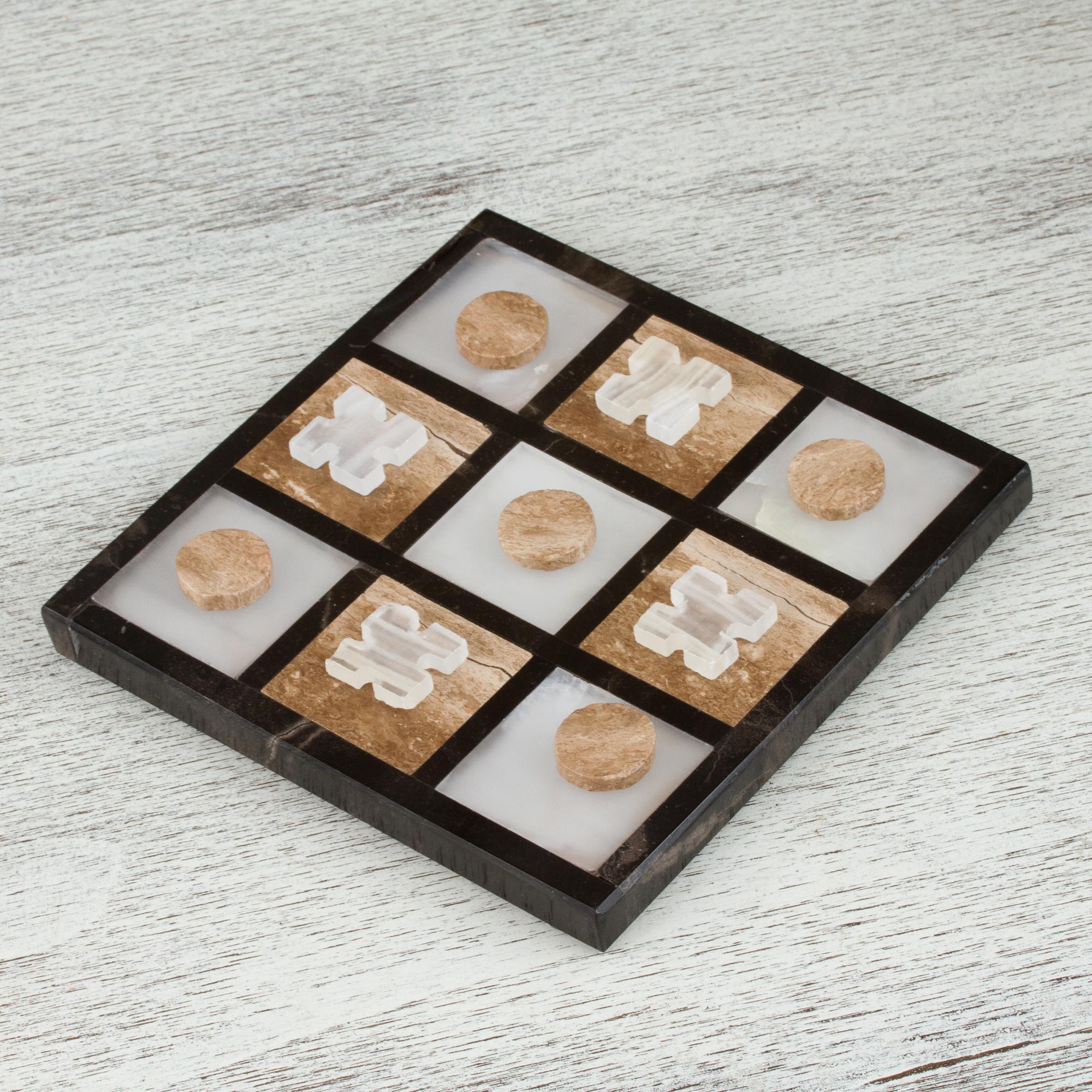 Premium Onyx & Marble Tic-Tac-Toe Set - Handcrafted in Mexico