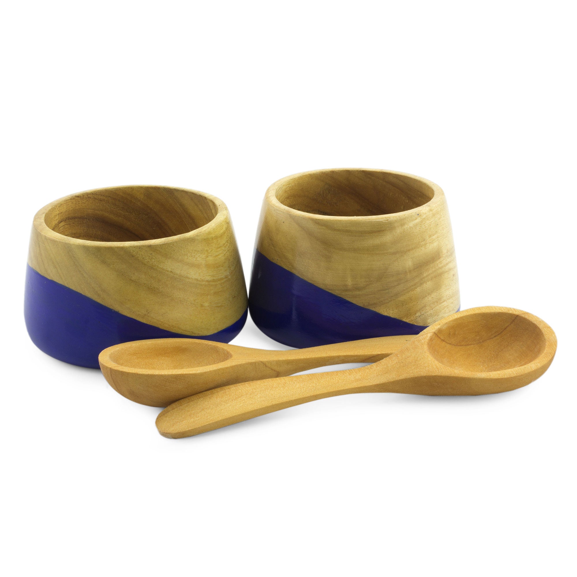 Premium Handcrafted Spicy Blue Salsa Bowls and Spoons Set