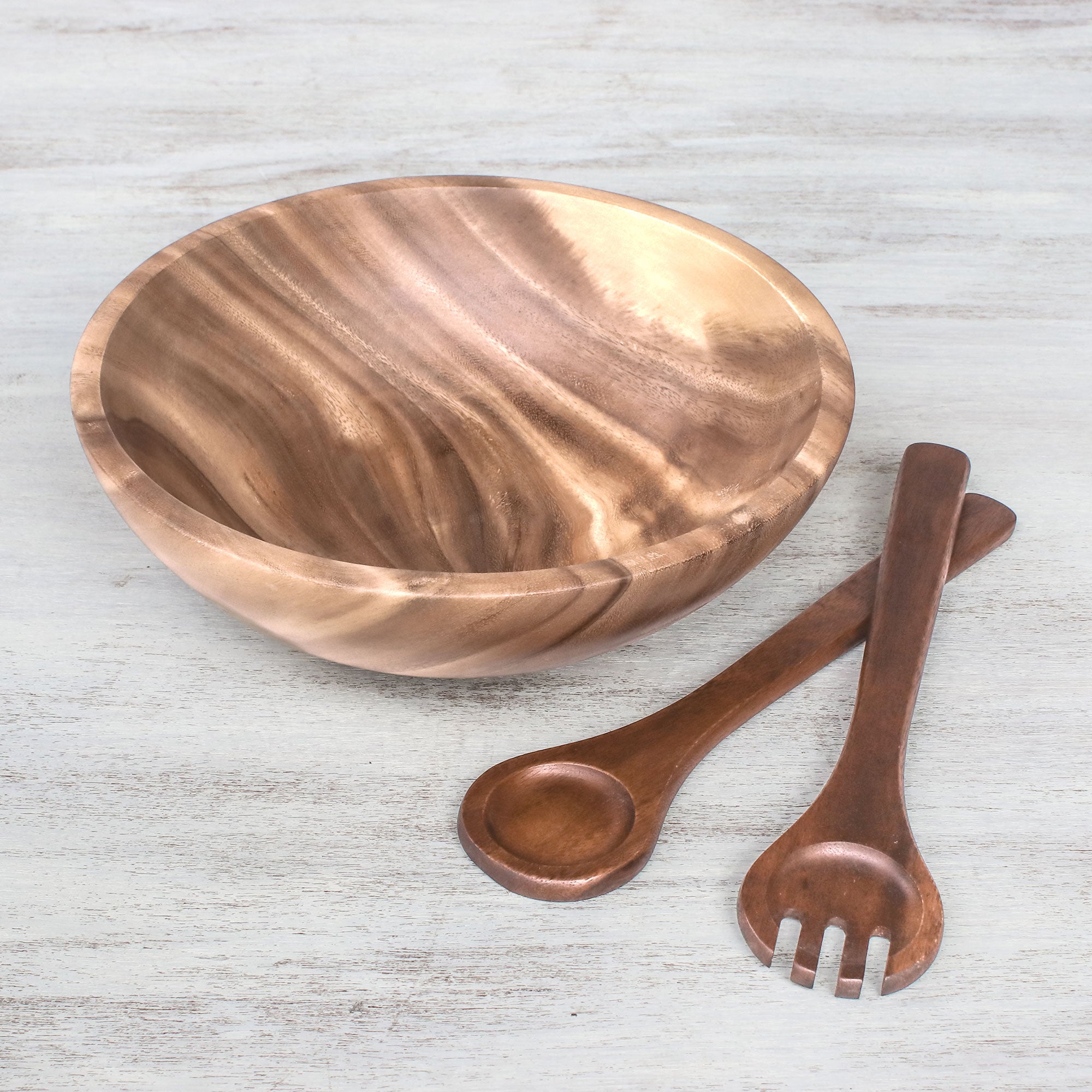 Premium Handcrafted Wood Salad Bowl Set with Serving Utensils