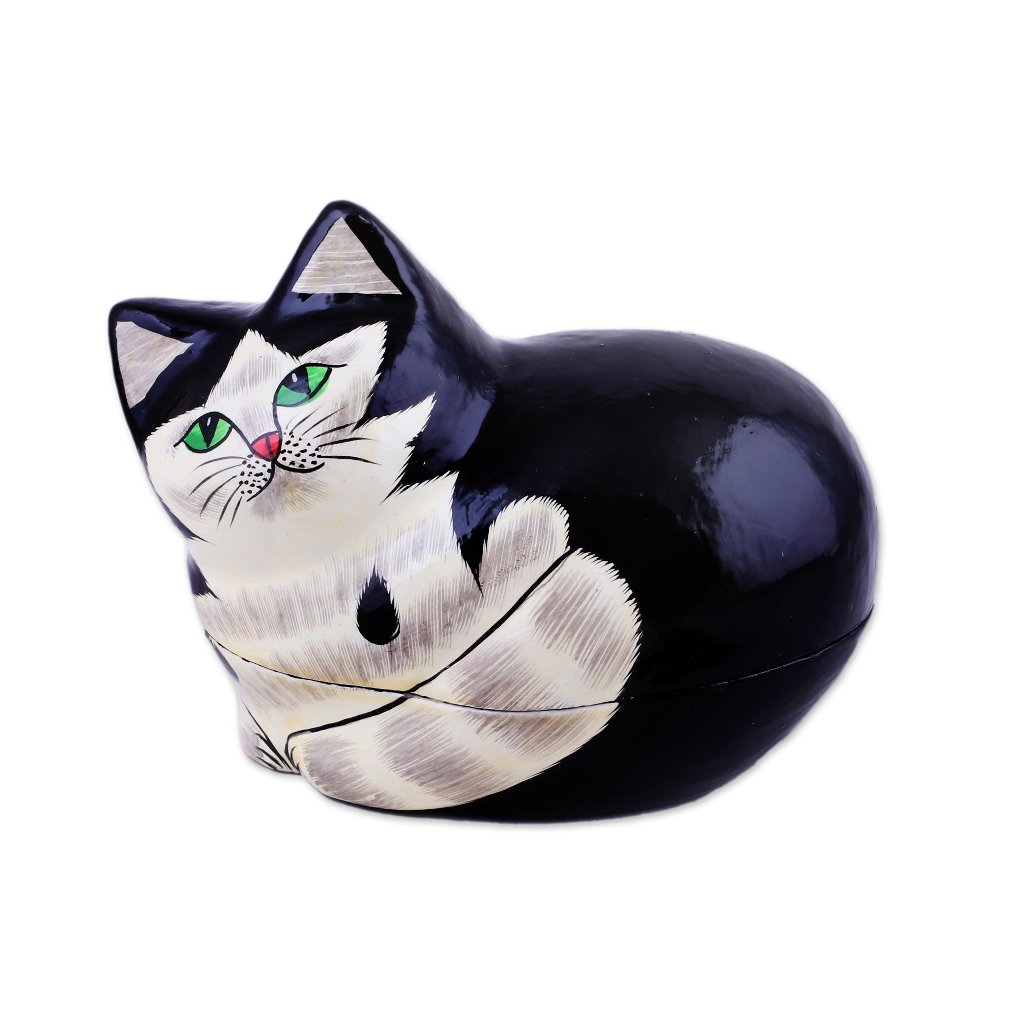 Premium Hand-Painted Papier Mache Cat Decorative Box - Majestic Indian Art