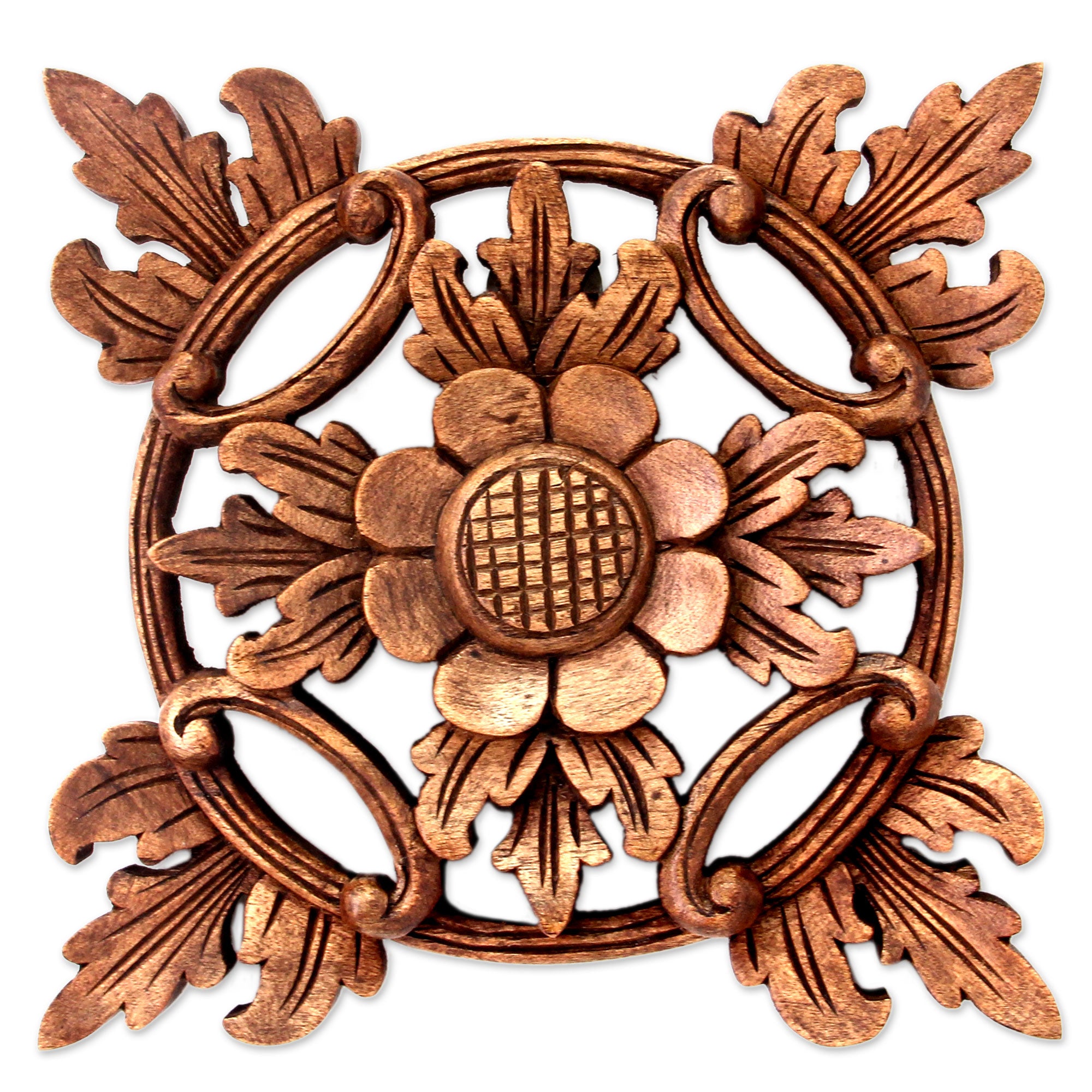 Premium Balinese Flower Wood Wall Panels - Handcrafted Suar Wood Trio