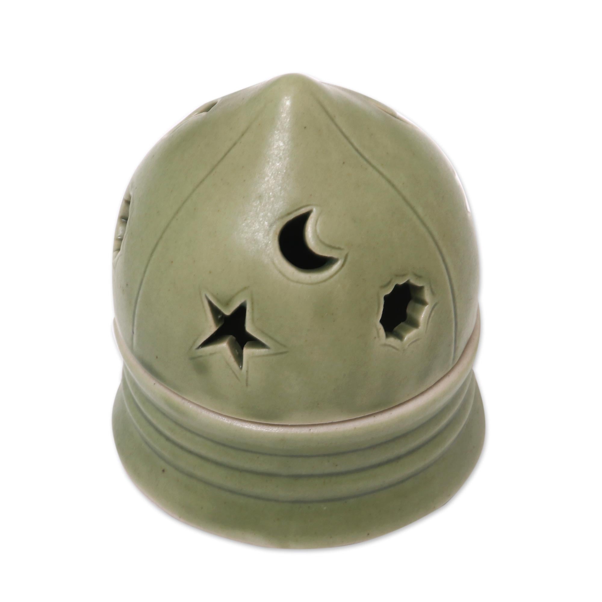 Premium Ceramic Tealight Candleholder - Dome of Light Green Sky Theme