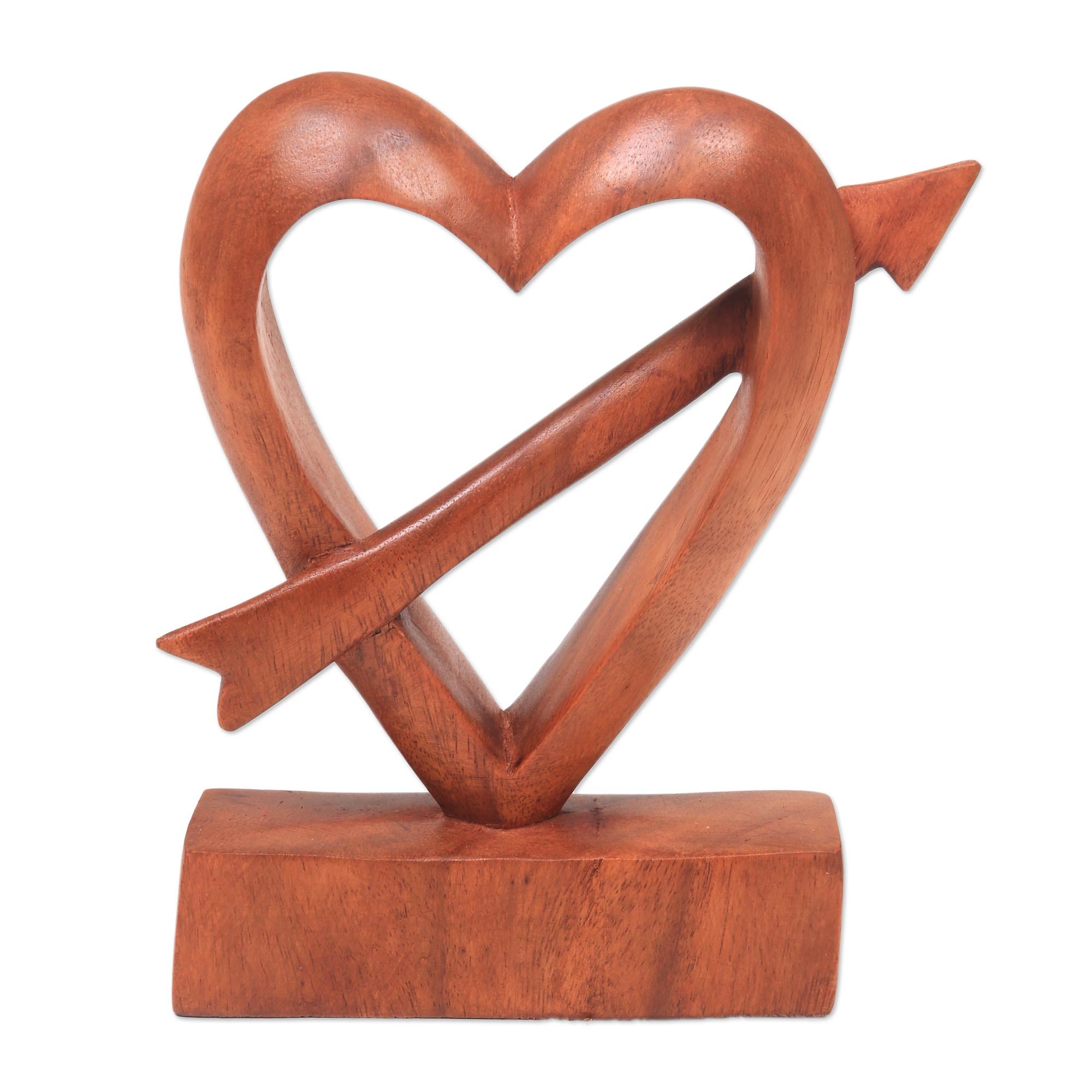 Premium Hand-Carved Suar Wood Heart Statuette - Romantic Bali Artisan Design