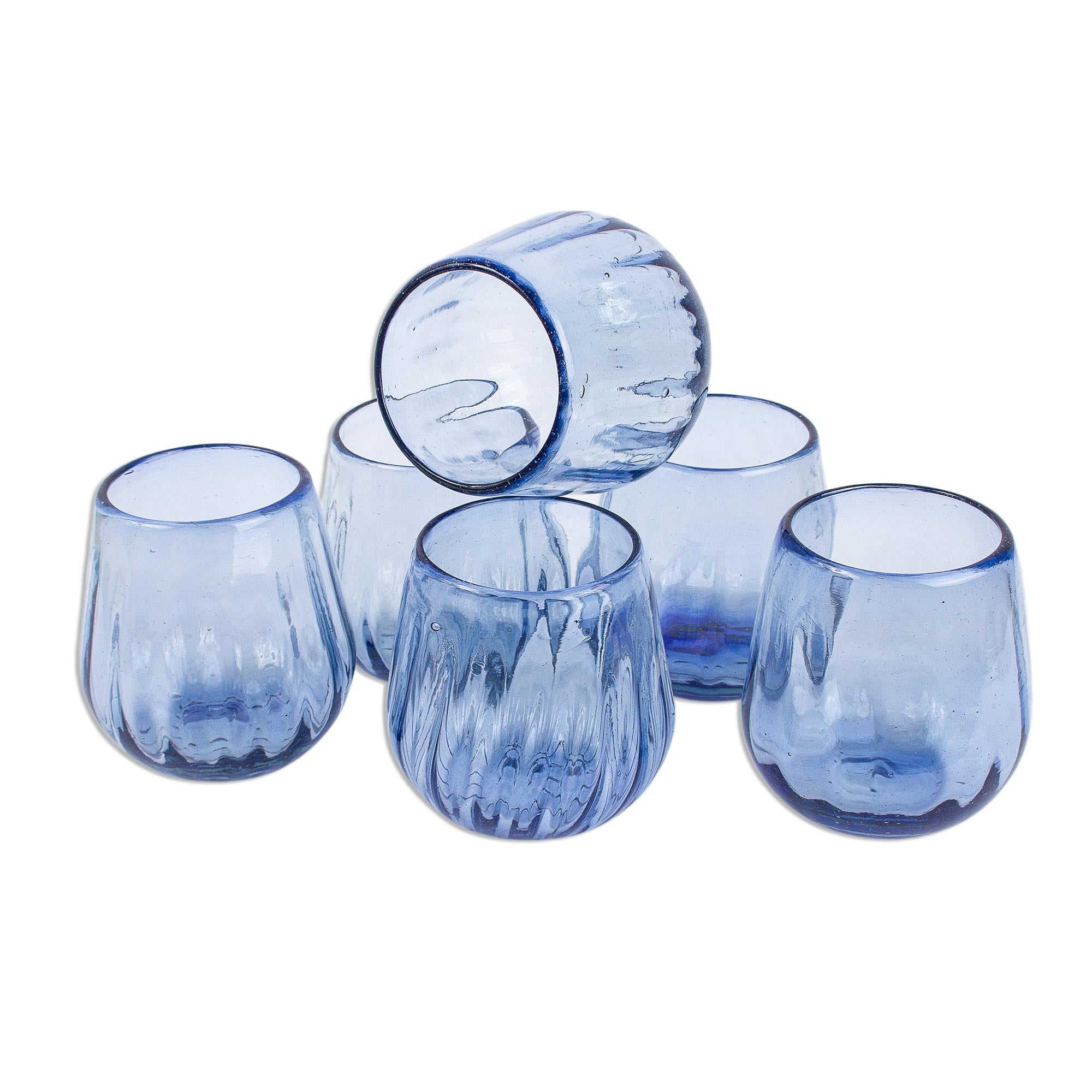 Premium Fiesta Azul Hand-Blown Recycled Stemless Wine Glasses (Set of 6) - Upgrade Your Table Setting