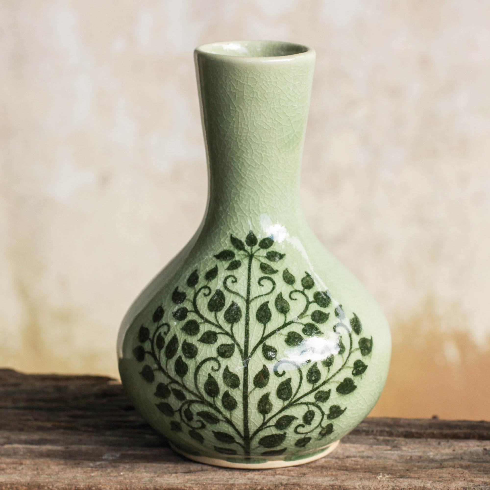 Premium Thai Celadon Bodhi Tree Vase – Handcrafted Fair Trade Artisan Piece