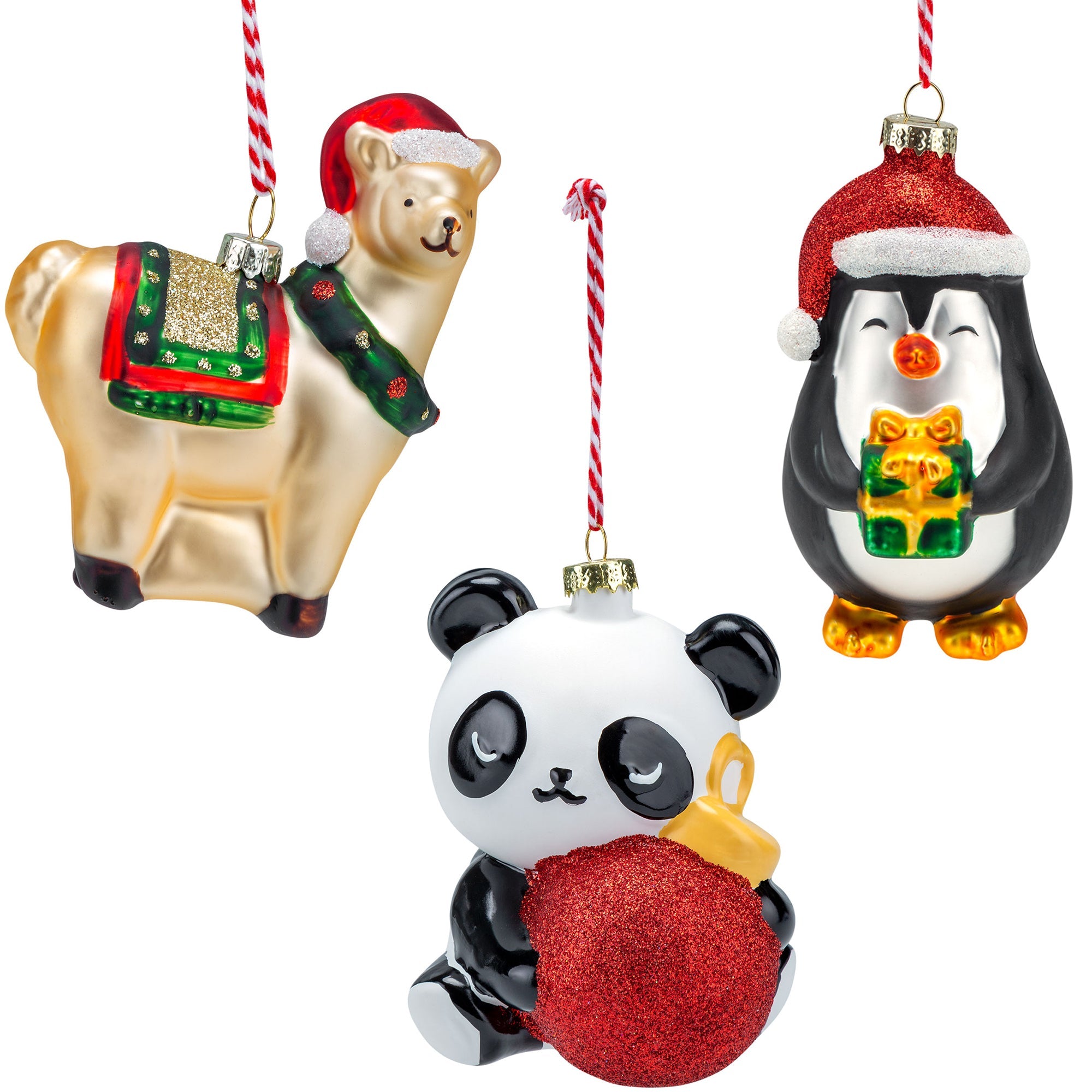 Premium Festive Animal Glass Ornament Set