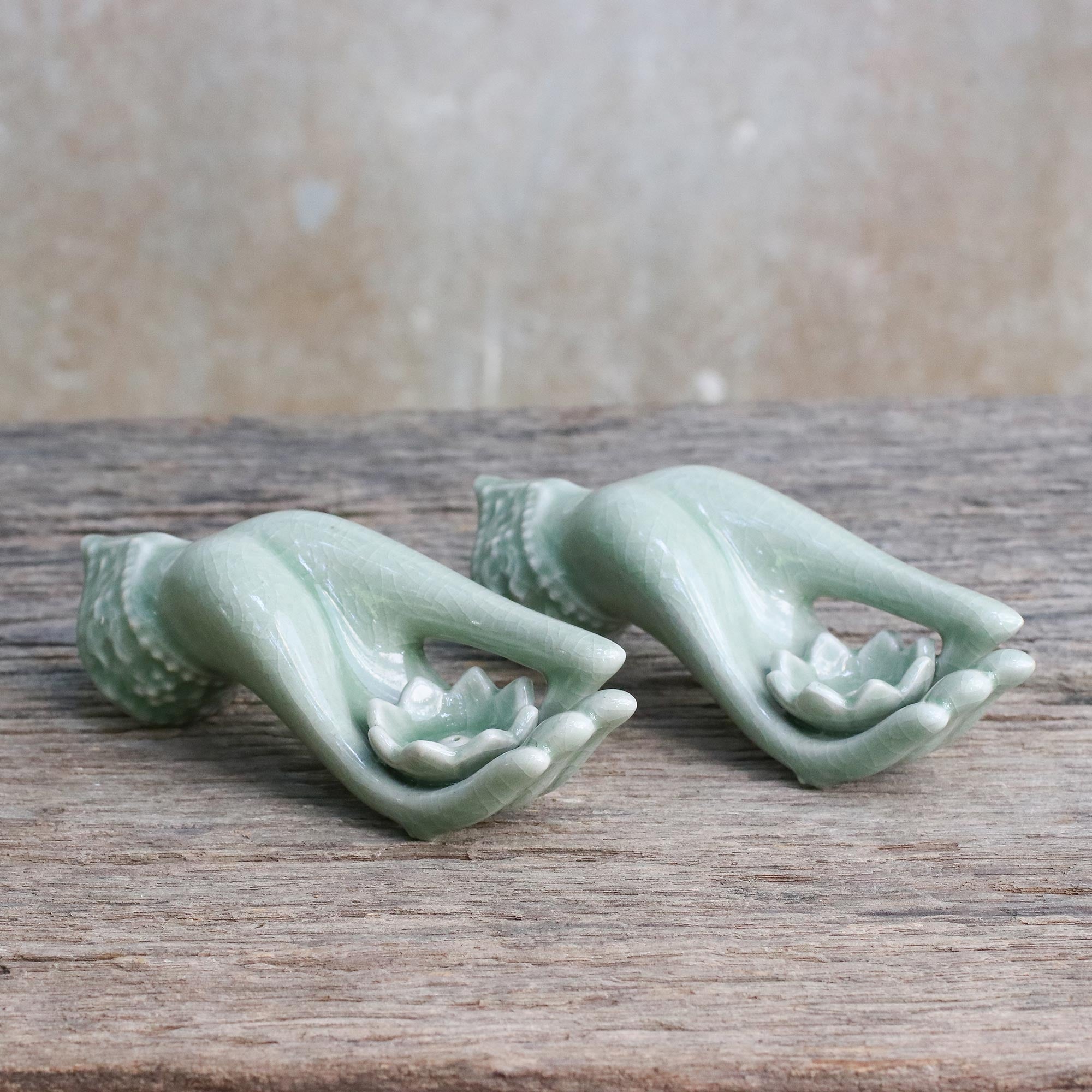Premium Thai Dance Hands Celadon Incense Holders – Zen Decor Set of 2
