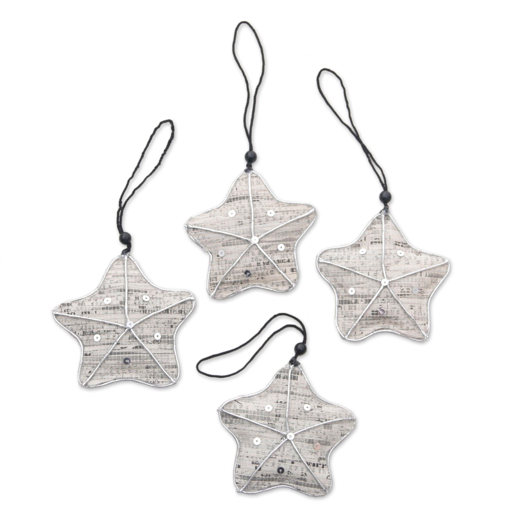 Premium Eco-Friendly Recycled Newspaper Star Ornaments (Set of 4) – Handcrafted Holiday Sparkle