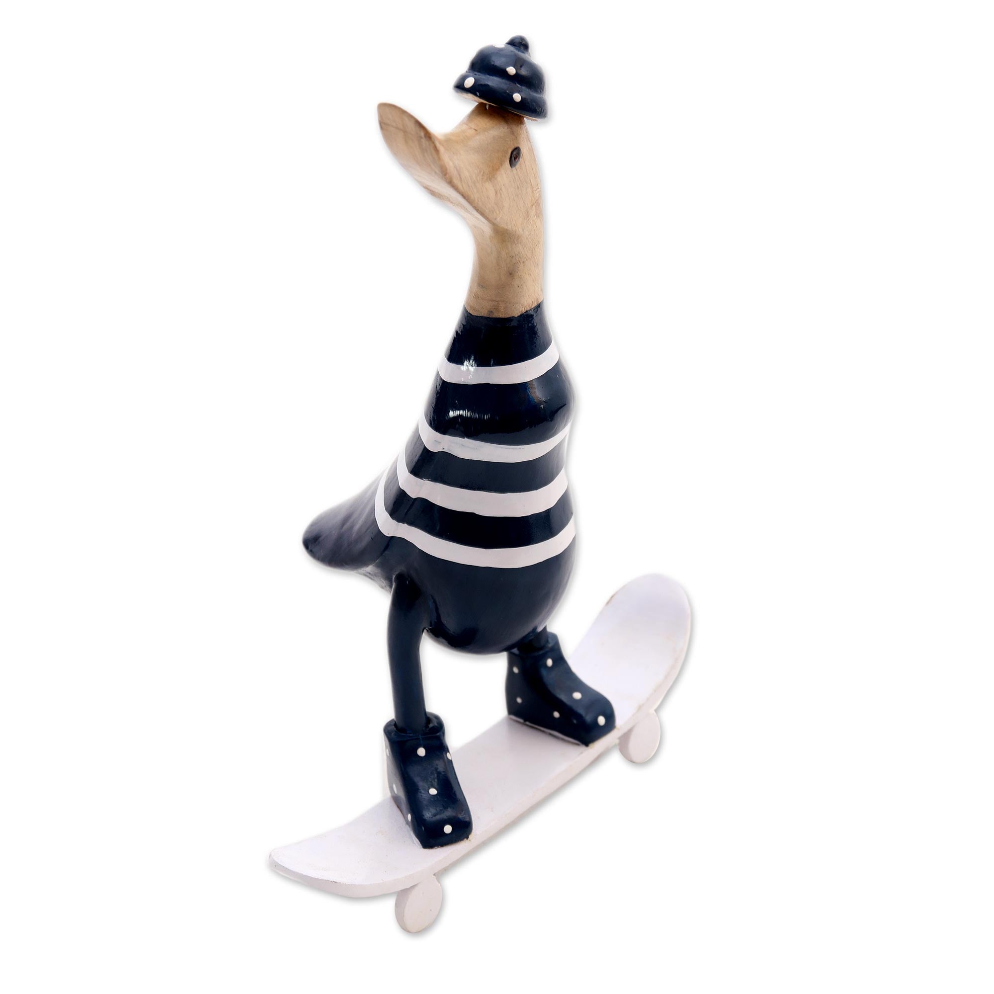 Premium Skateboard Duck Sculpture - Handcrafted Acacia Wood & Bamboo Root Art
