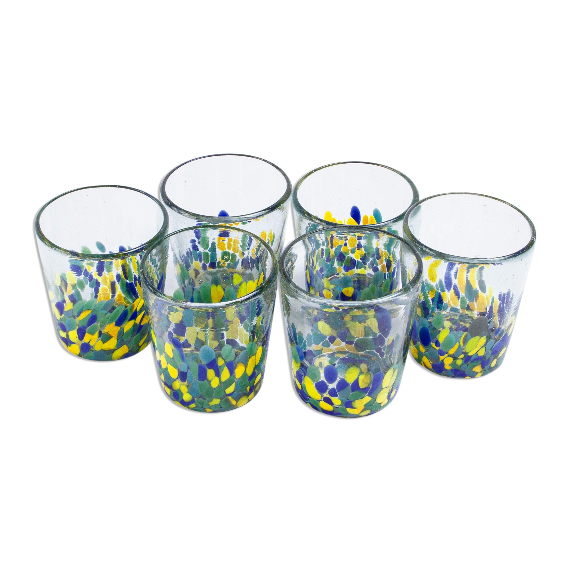 Premium Tropical Confetti Recycled Glass Rocks Glasses - Set of 6, 11 Oz.