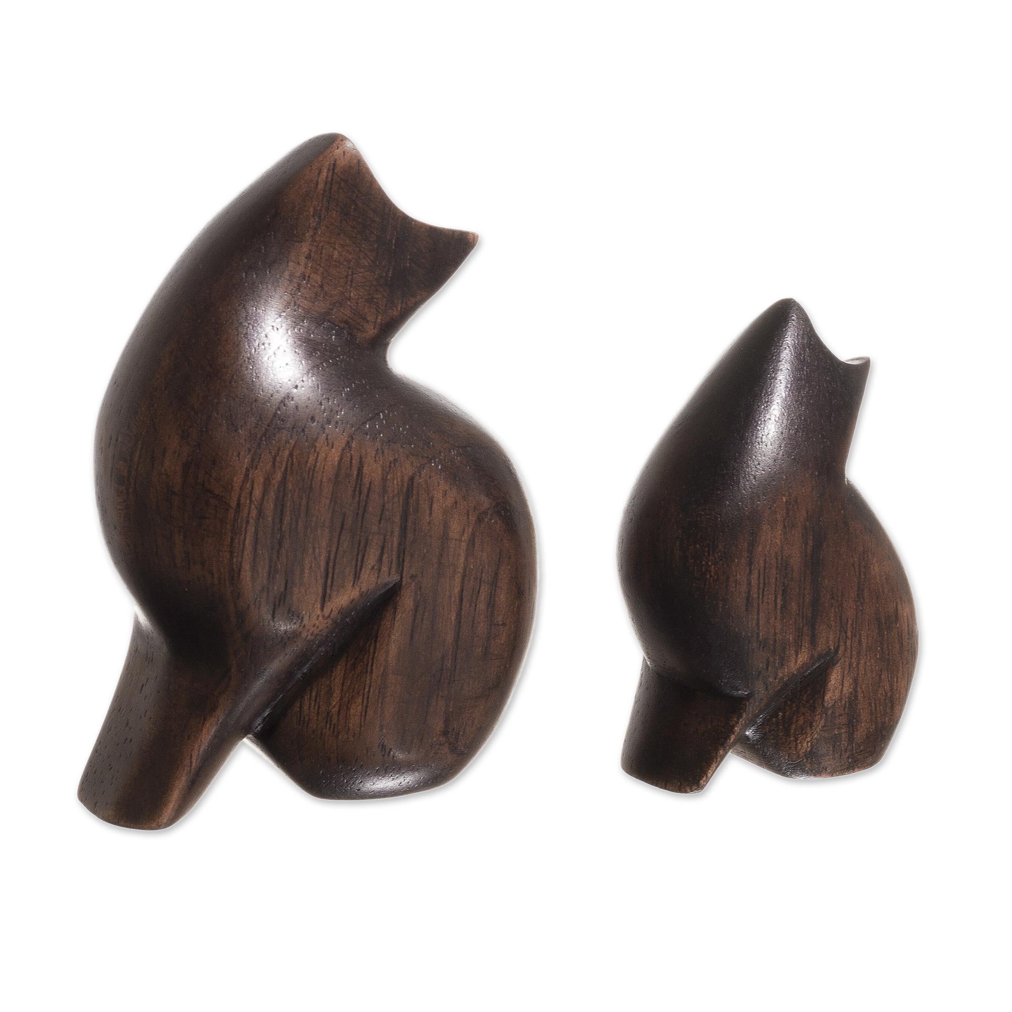 Premium Hand-Carved Cedar Wood Mother Cat Figurines from Peru (Pair)