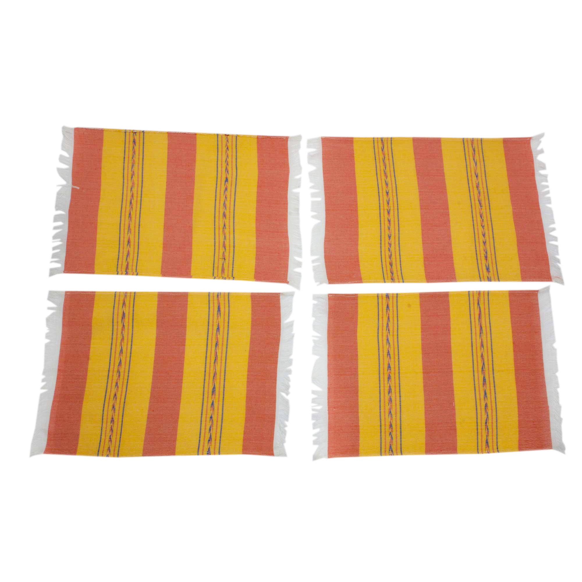 Premium Oaxaca Sunset Hand-Loomed Cotton Placemats - Set of 4 (Zapotec Orange & Yellow)