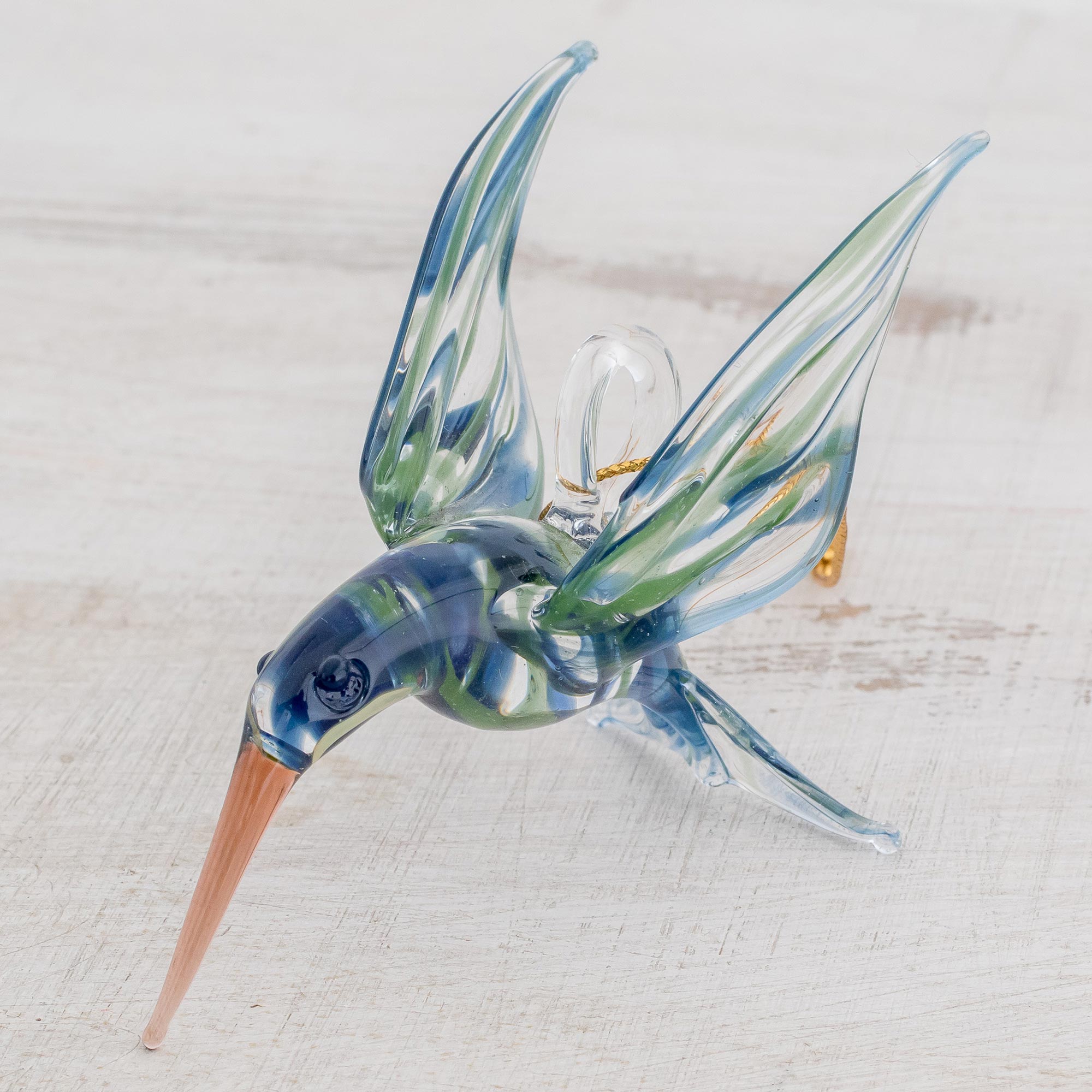 Premium Handblown Glass Hummingbird Figurine - Blue & Green Artistry