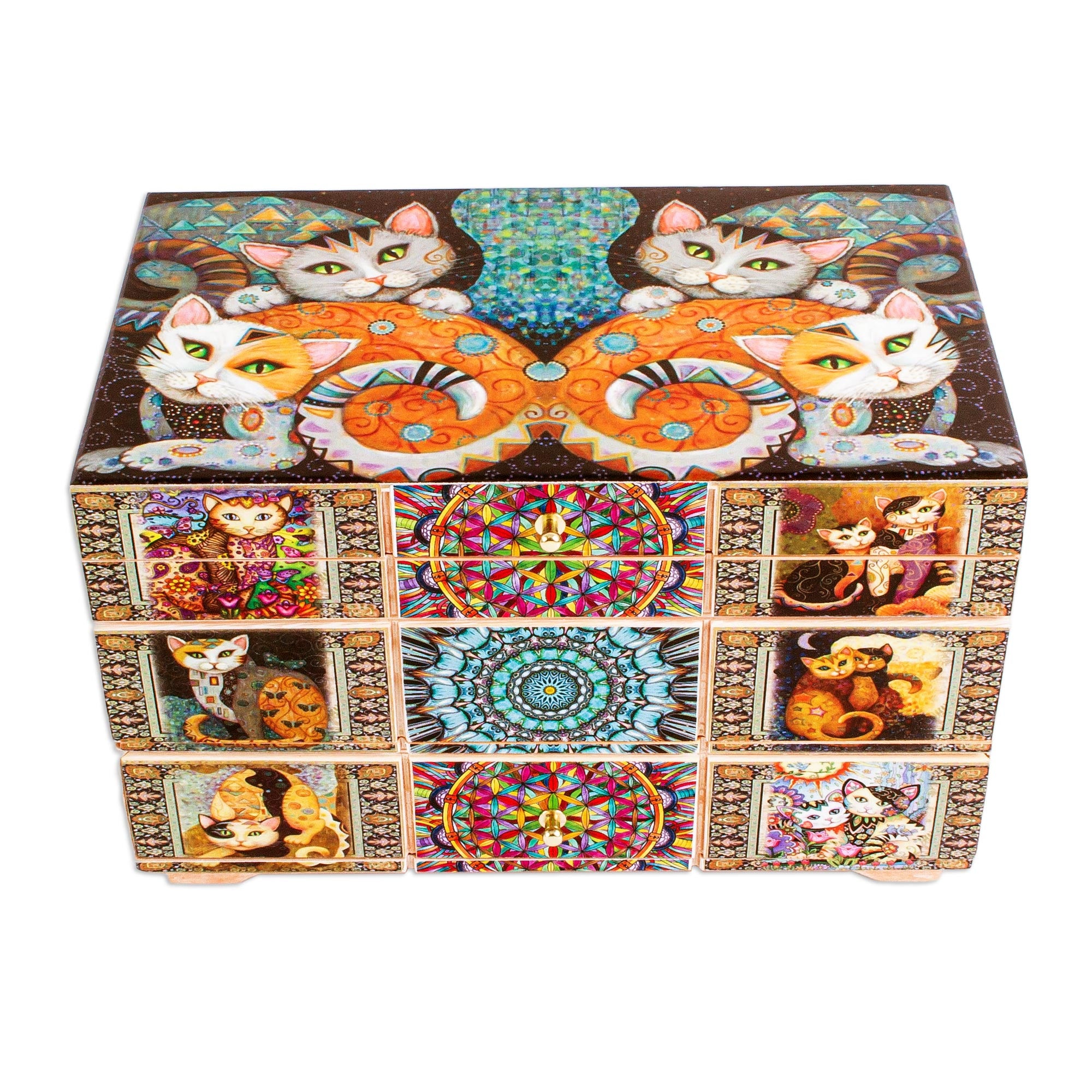 Premium Handcrafted Decoupage Cats Jewelry Box - Mexican Artisan Design