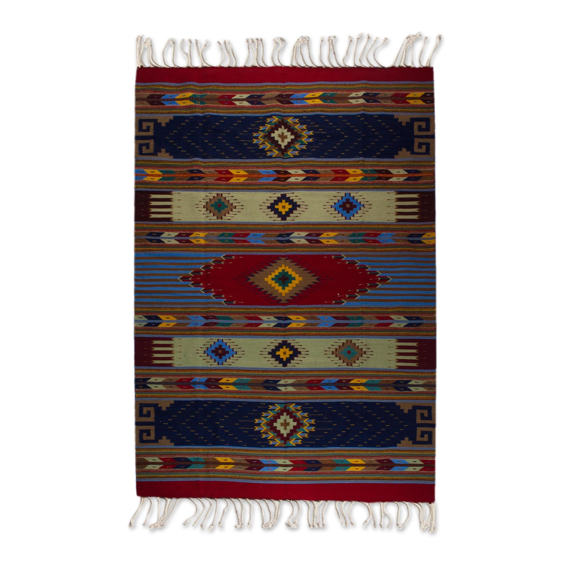 Premium Oaxacan Heritage Wool Rug: Multicolored Geometric Design