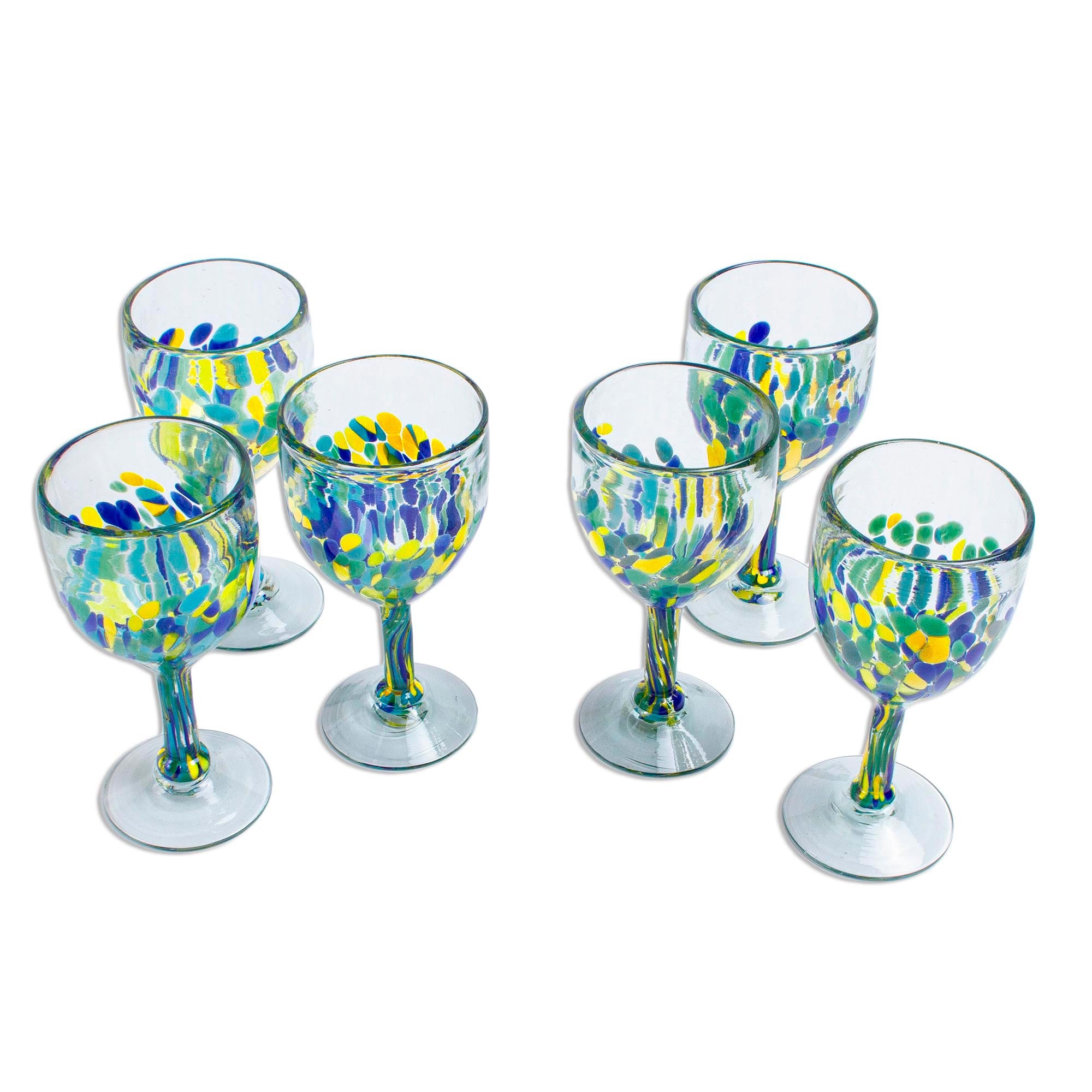 Premium Tropical Confetti Recycled Wine Glasses - Handcrafted in Mexico (Set of 6)