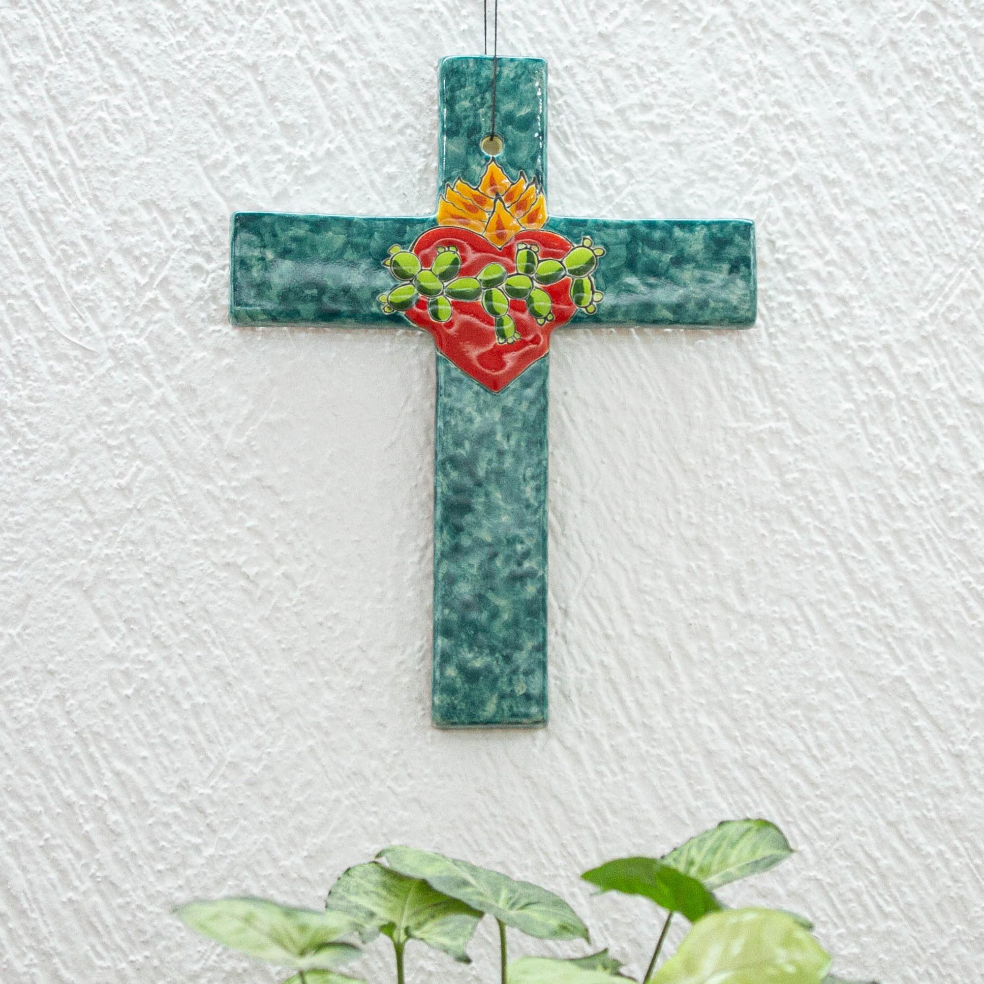 Premium Hand-Painted Ceramic Wall Cross - Faithful Artisan Craft from Mexico