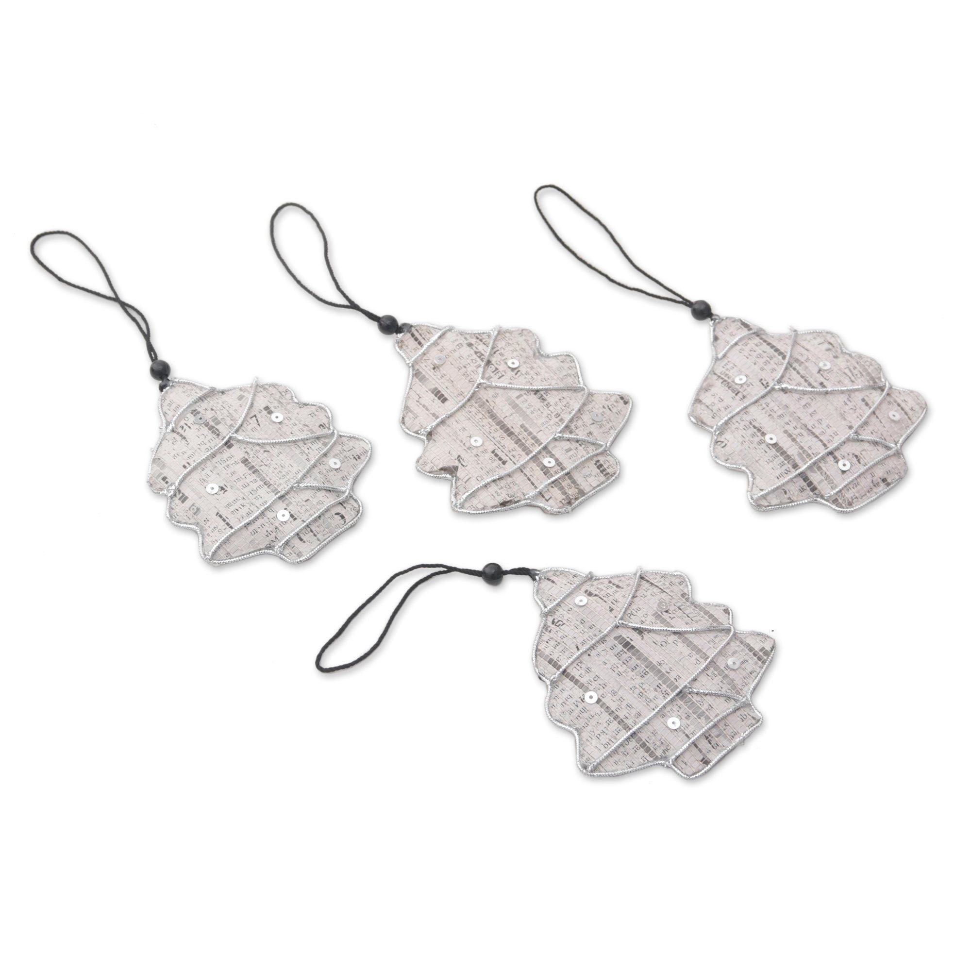 Premium Eco-Friendly Recycled Newspaper Holiday Ornaments (Set of 4) – Handcrafted Tree-Shaped Decor