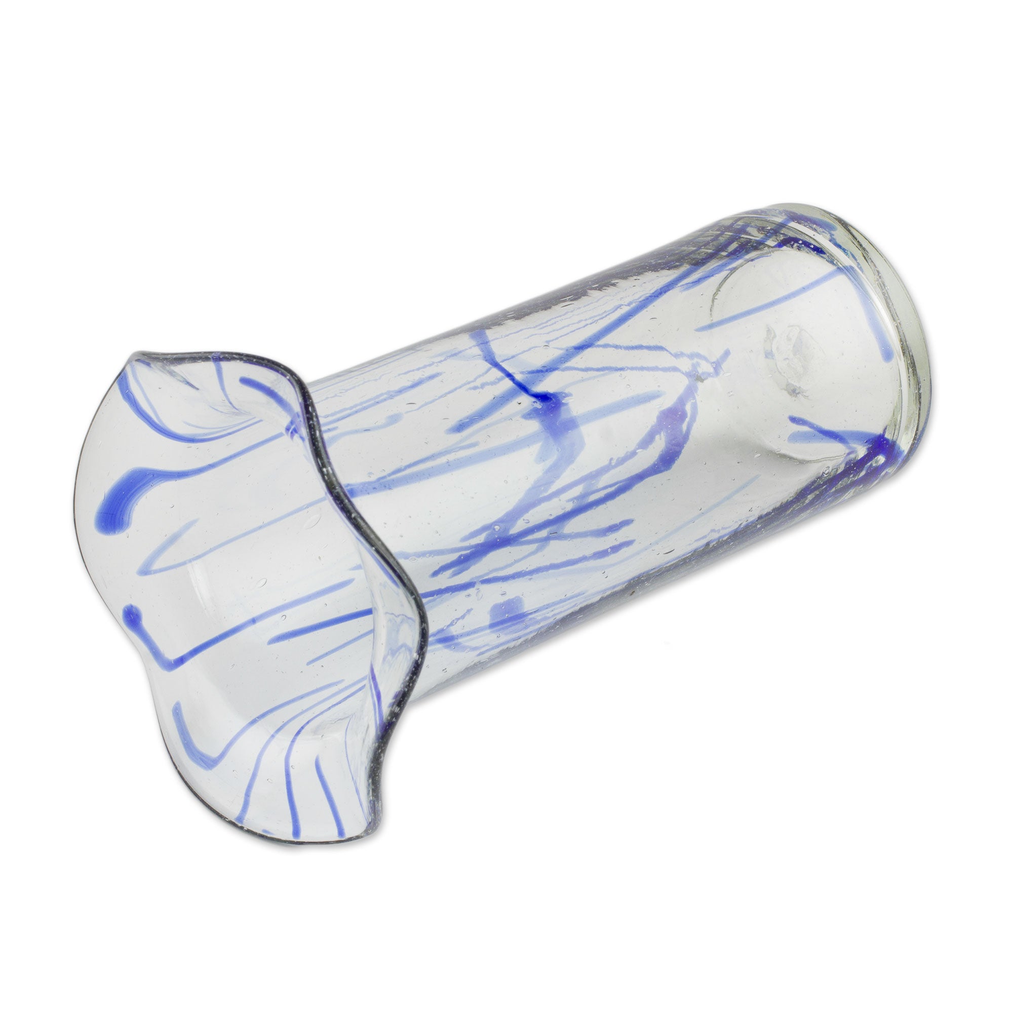 Premium Frosted Blue Hand-Blown Recycled Glass Vase - Artisan Crafted in Guatemala