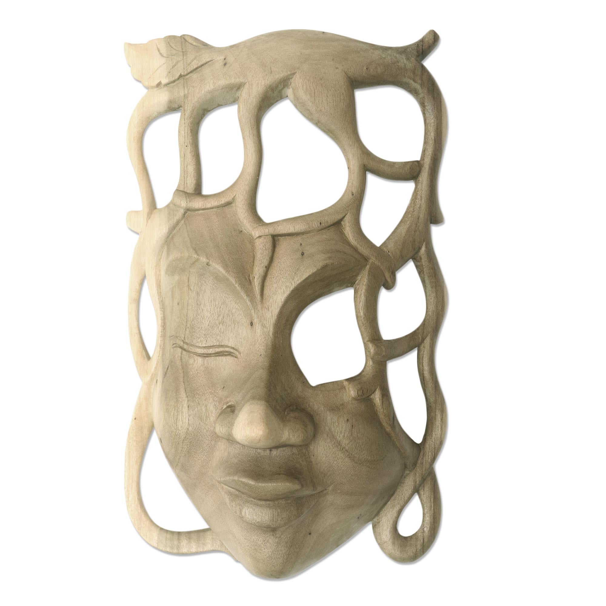 Premium Handcrafted Hibiscus Wood Wall Mask - Forest Woman