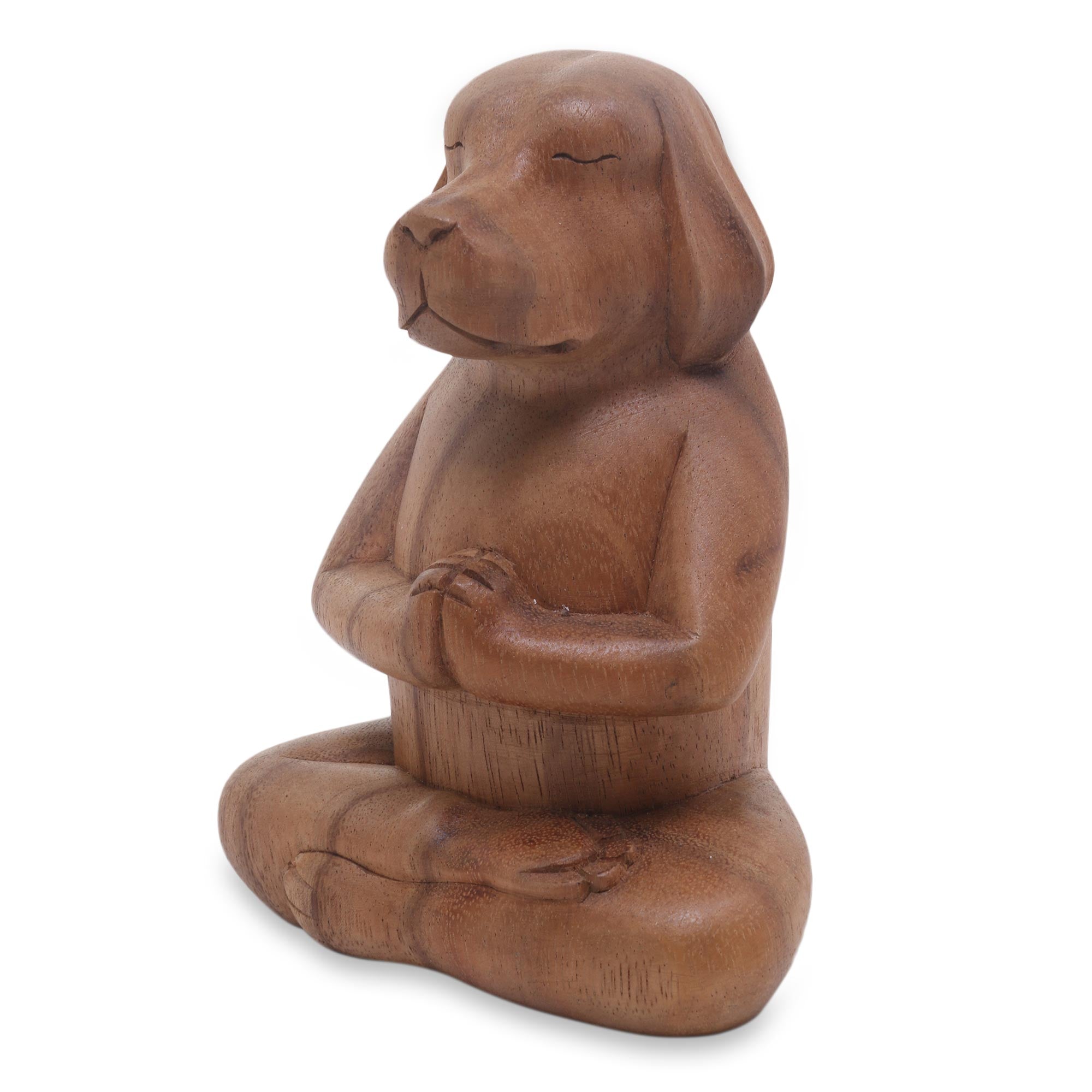 Premium Hand-Carved Suar Wood Puppy Sculpture in Serene Yoga Pose
