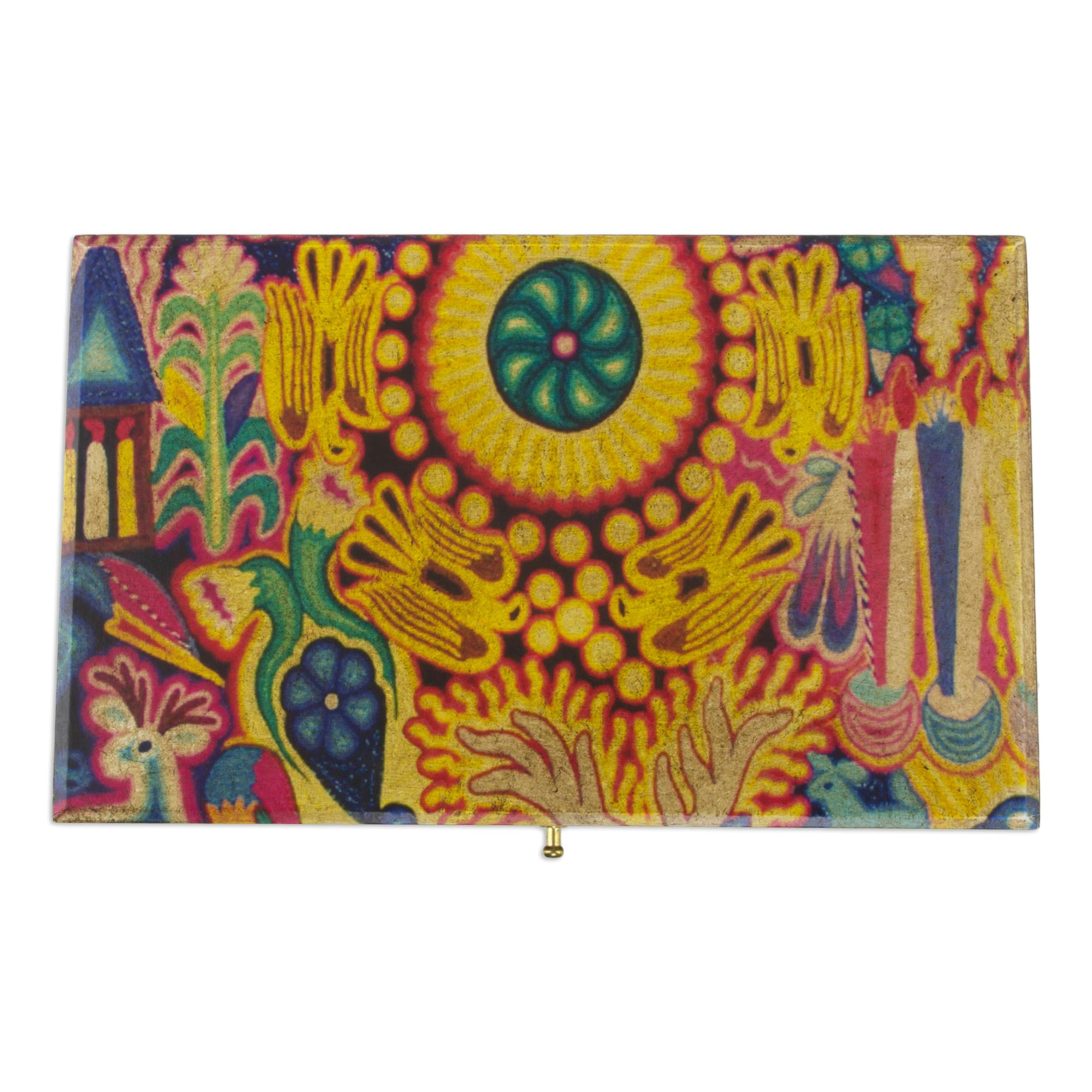 Premium Huichol Deer Jewelry Box – Handcrafted Decoupage Wood Guardian