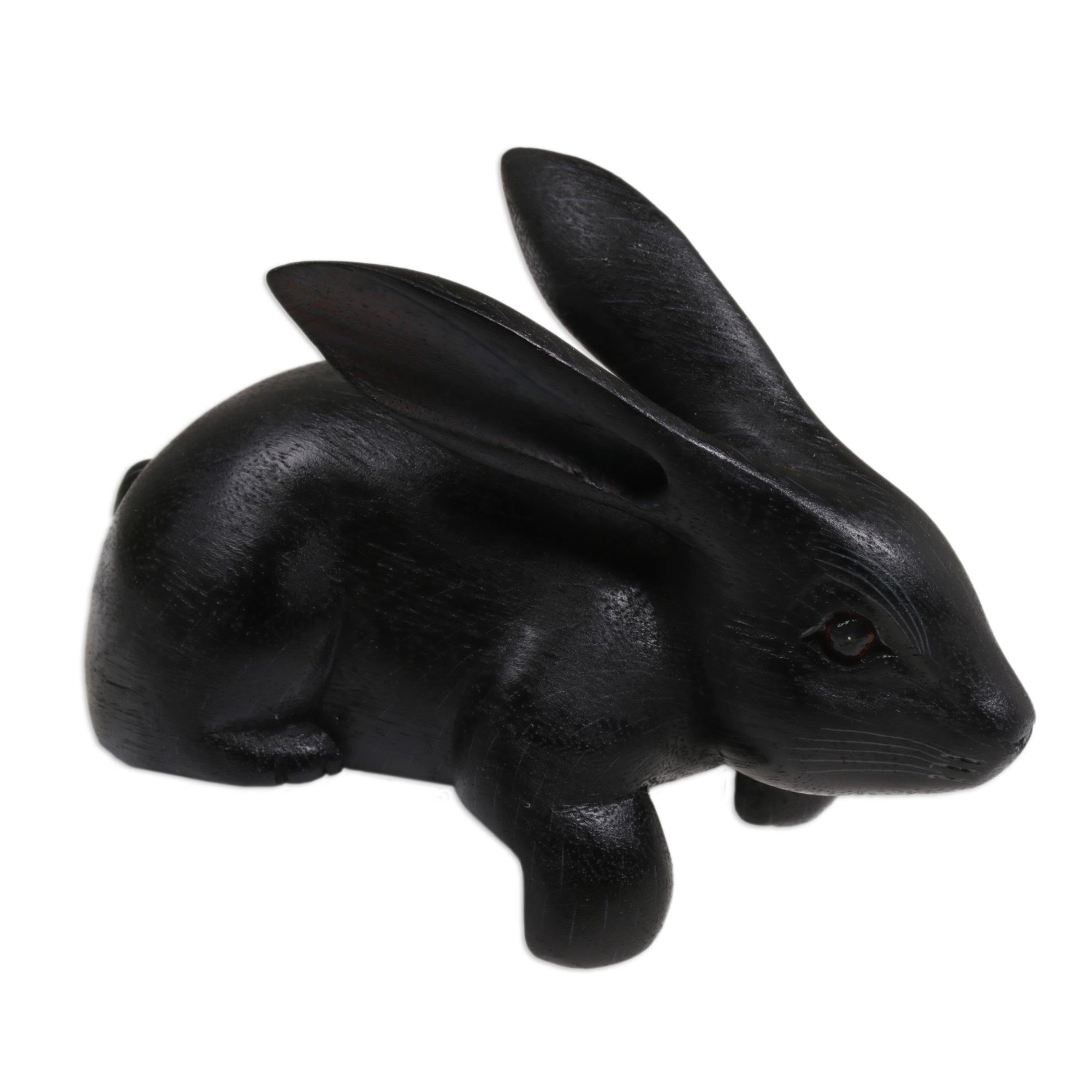 Premium Black Suar Wood Rabbit Sculpture - Handcrafted in Bali