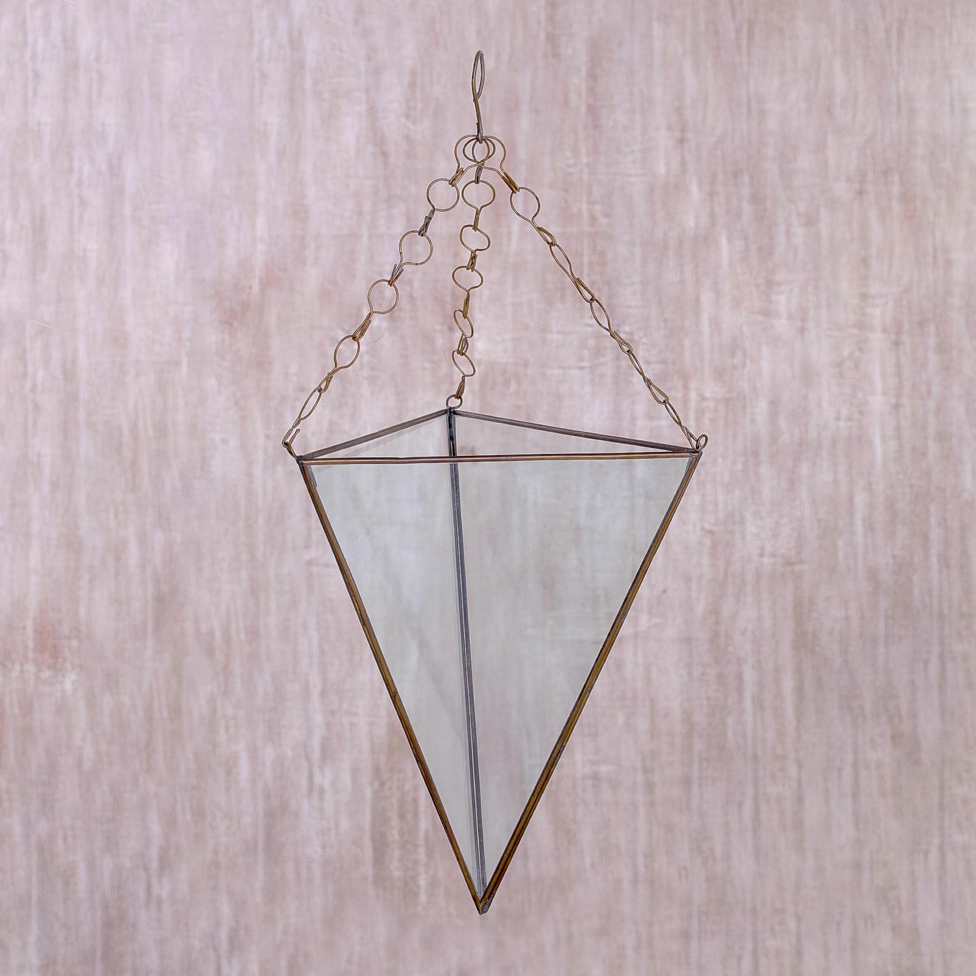Premium Brass & Glass Pyramid Hanging Terrarium – 18 Inch Elegant Indoor Garden Decor