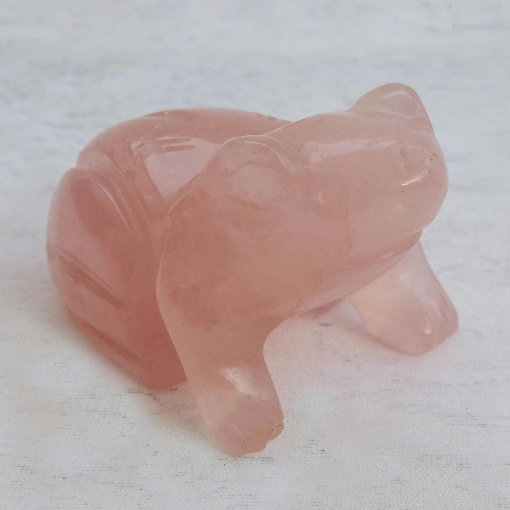 Premium Pink Quartz Frog Figurine - Hand-Carved Gemstone Art from Brazil