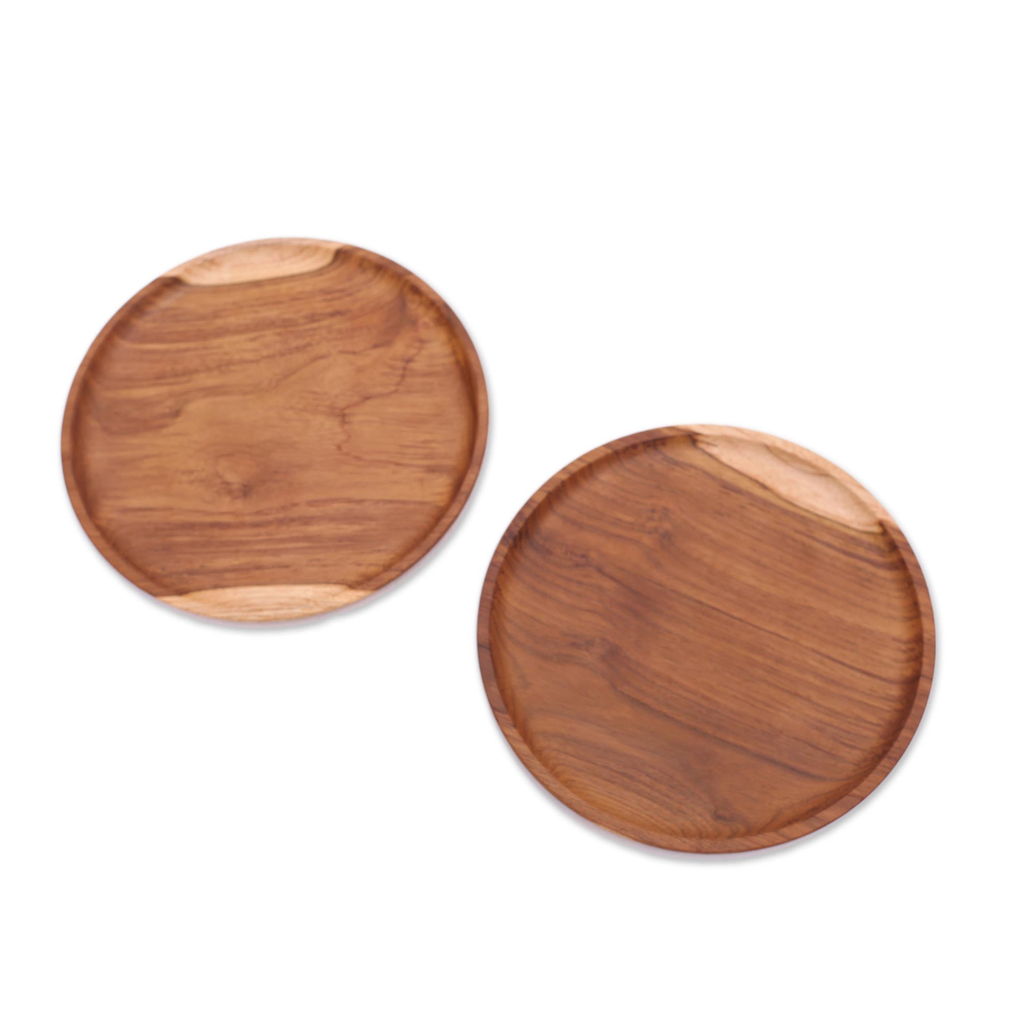 Premium Handcrafted Teak Wood Luncheon Plates - Natural Grain Pair