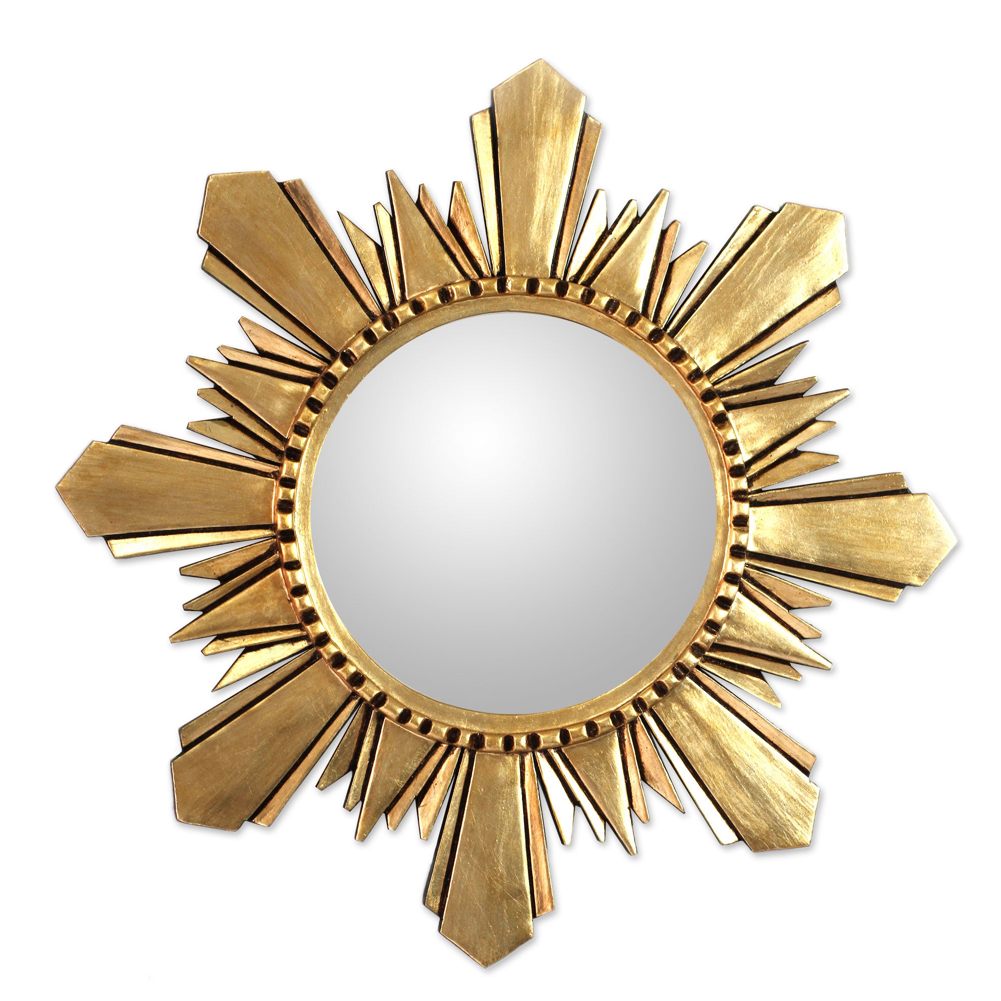 Premium Cuzco Sun Round Mirror - Handcrafted Gilded Wood with Bronze Leaf Accents
