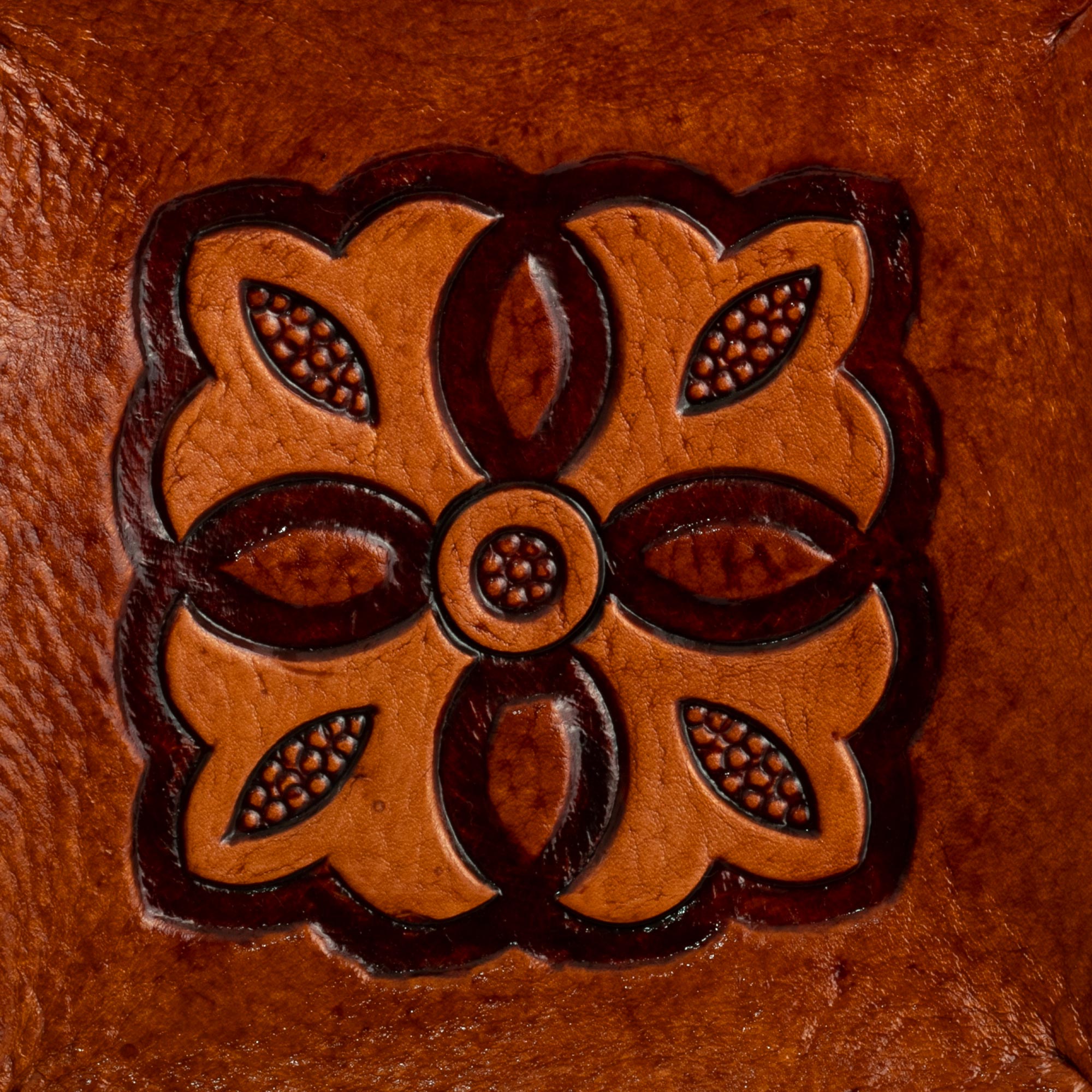 Premium Colonial Florals Brown Leather Catchall Plate - Handcrafted in Peru