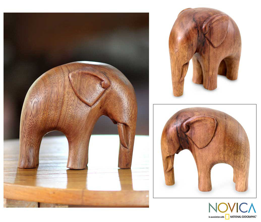 Premium Modern Elephant Suar Wood Sculpture - Handcrafted Art Piece