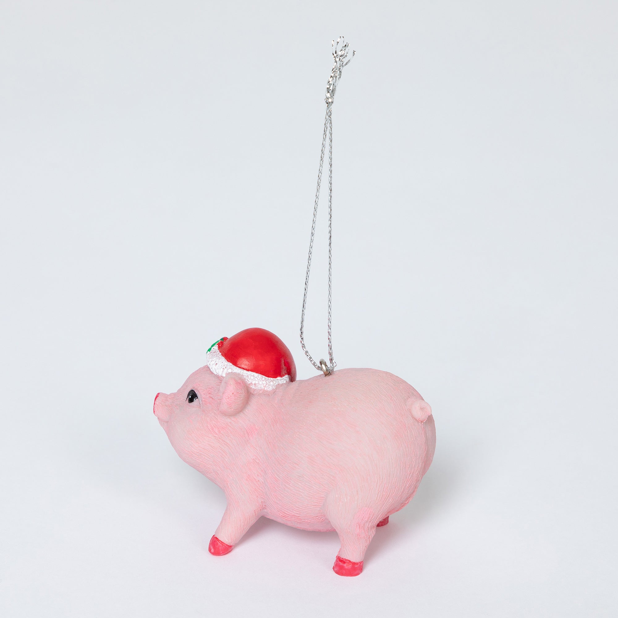 Premium Lucky Pink Pig Ornament with Santa Hat